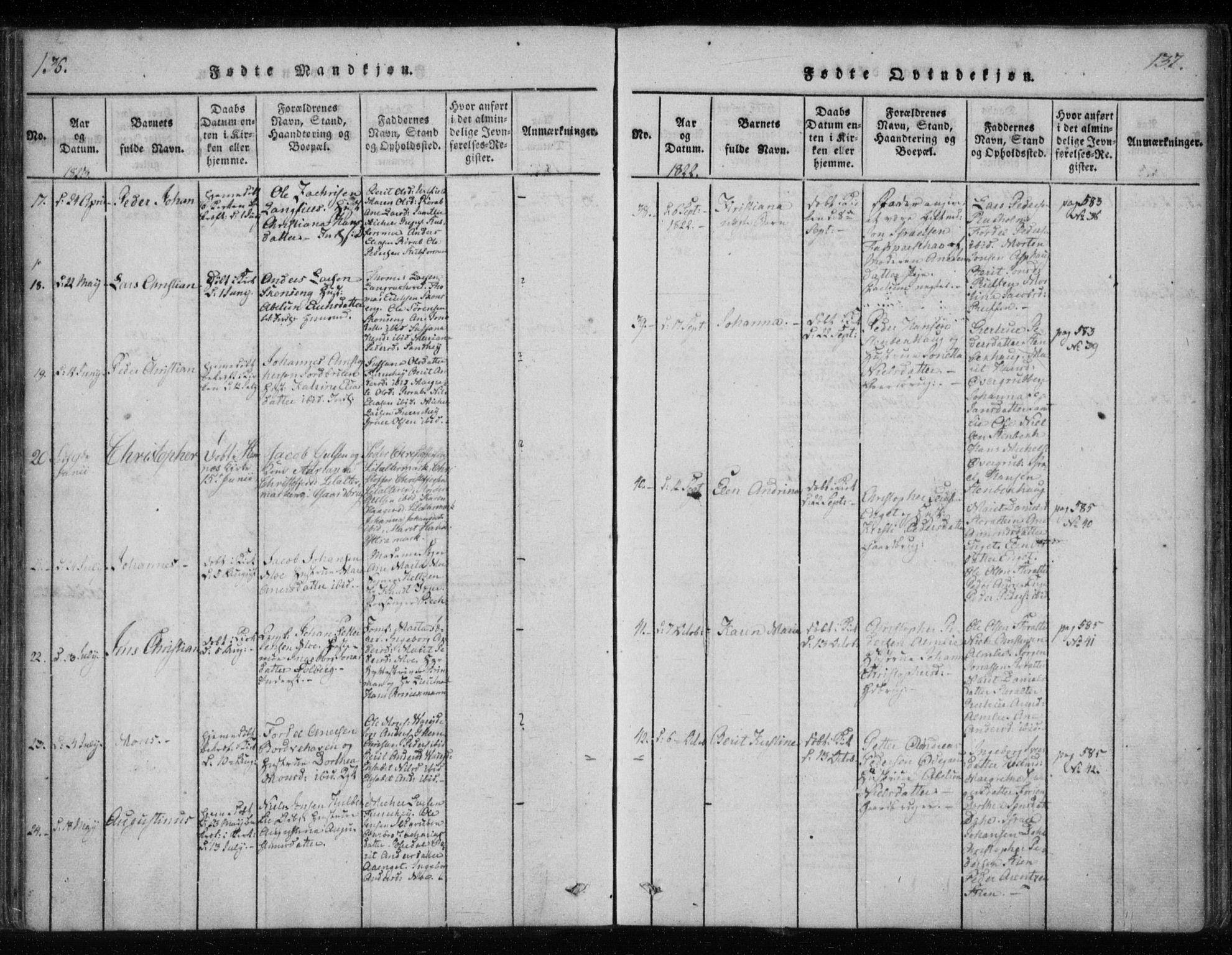 Ministerialprotokoller, klokkerbøker og fødselsregistre - Nordland, SAT/A-1459/825/L0353: Parish register (official) no. 825A07, 1820-1826, p. 136-137