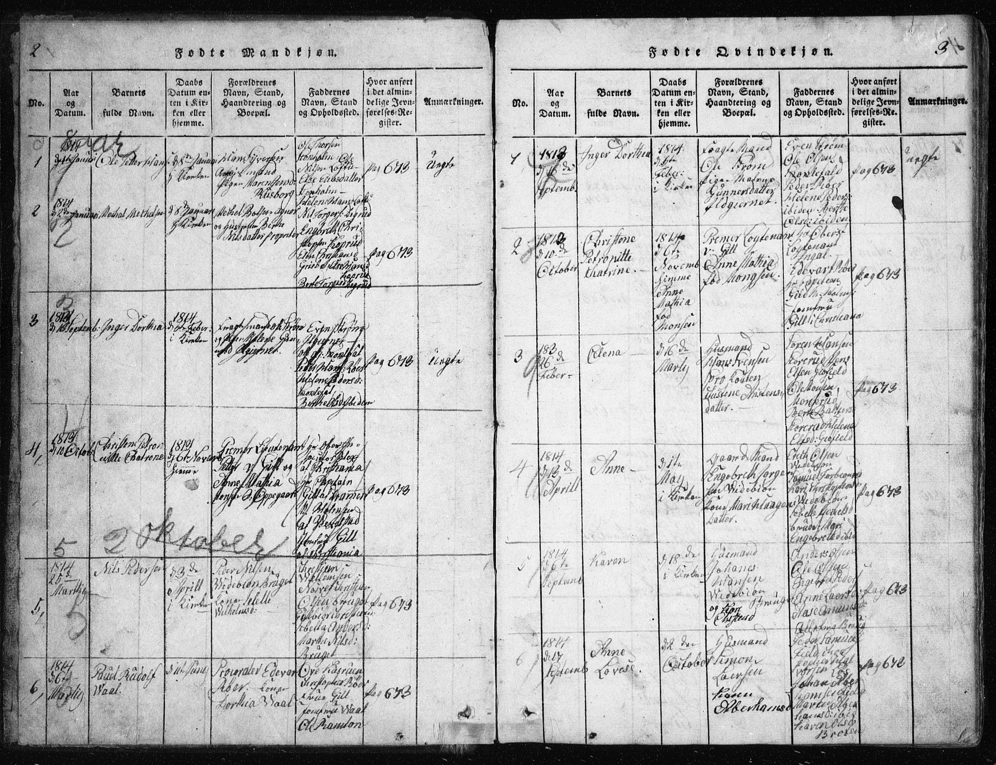 Nesodden prestekontor Kirkebøker, SAO/A-10013/G/Ga/L0001: Parish register (copy) no. I 1, 1814-1847, p. 2-3