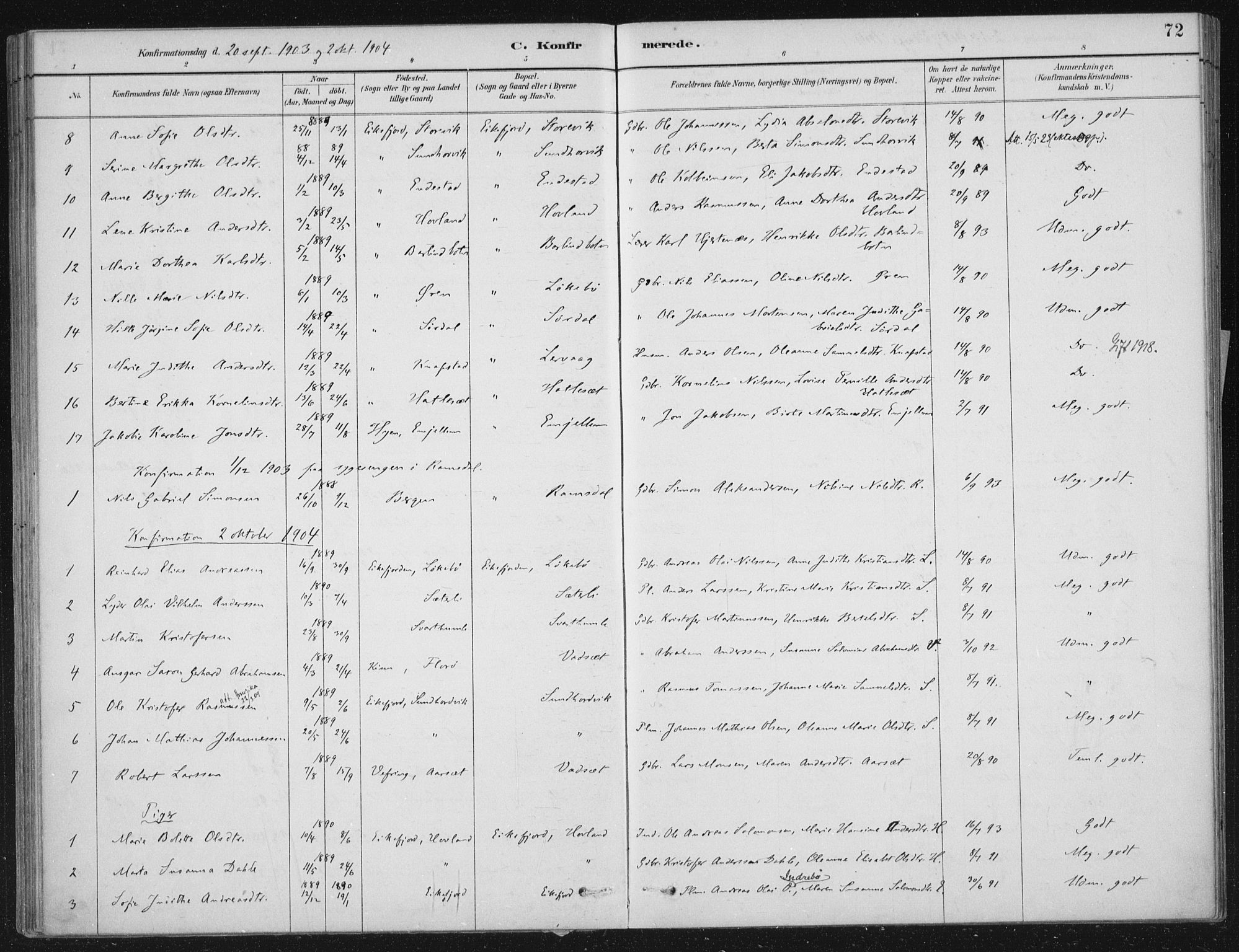 Kinn sokneprestembete, SAB/A-80801/H/Haa/Haae/L0001: Parish register (official) no. E 1, 1890-1916, p. 72