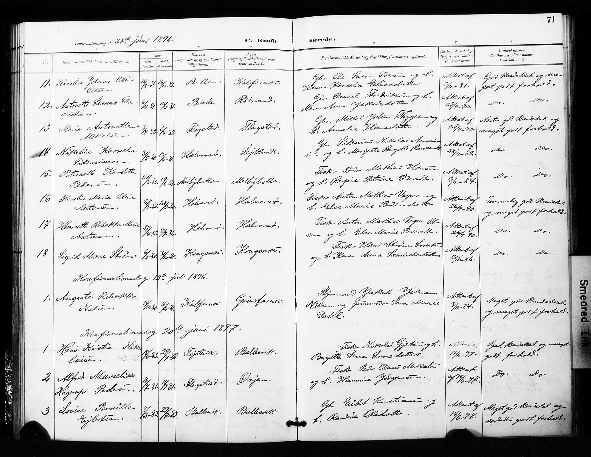 Berg sokneprestkontor, SATØ/S-1318/G/Ga/Gaa/L0006kirke: Parish register (official) no. 6, 1894-1904, p. 71