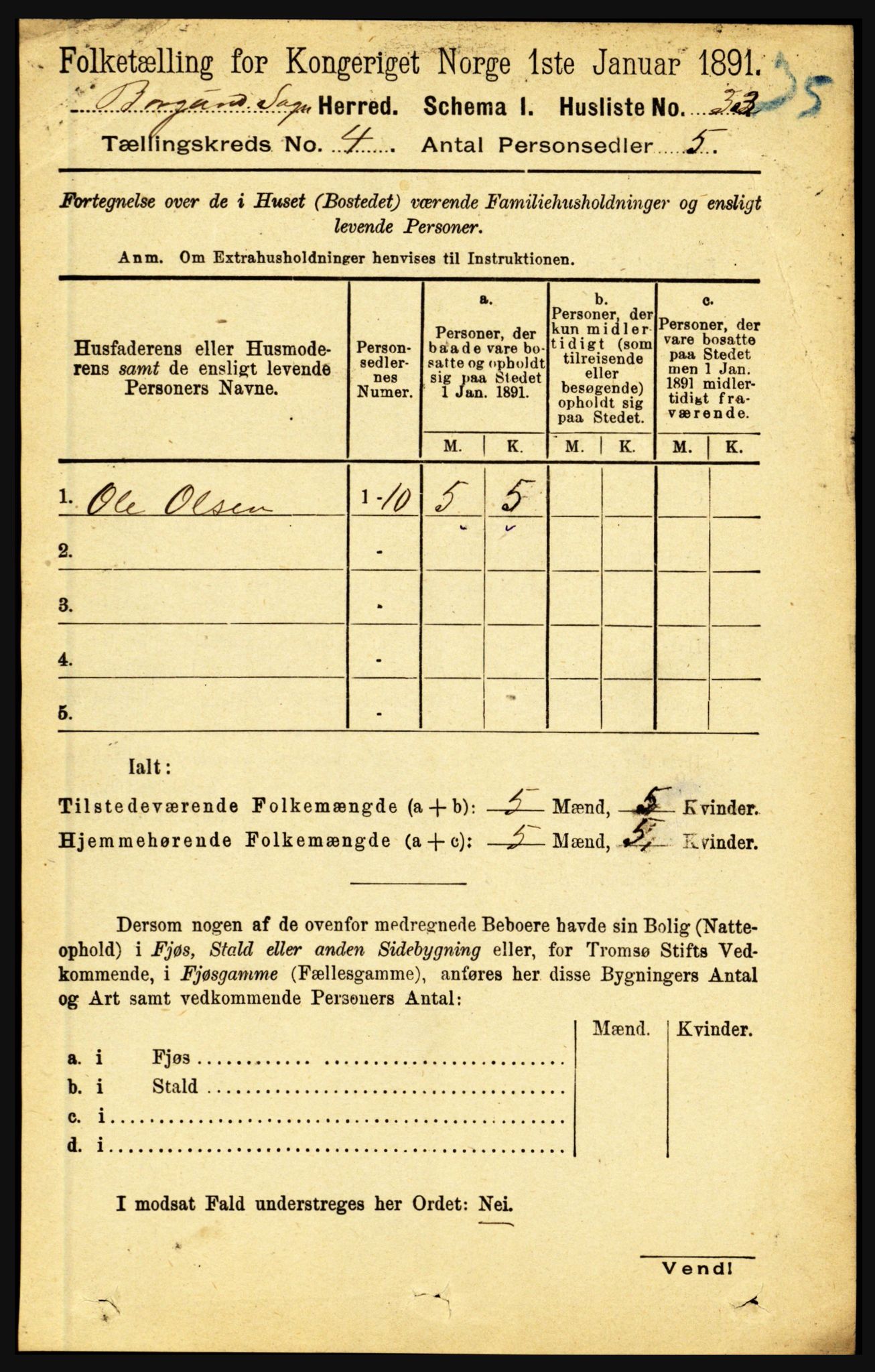 RA, 1891 census for 1423 Borgund, 1891, p. 823