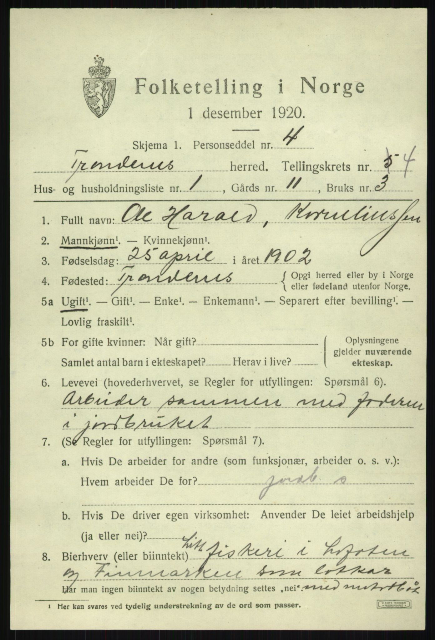 SATØ, 1920 census for Trondenes, 1920, p. 4855