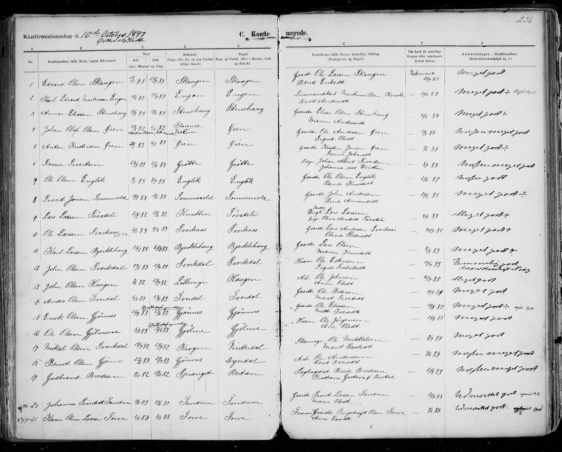 Ministerialprotokoller, klokkerbøker og fødselsregistre - Sør-Trøndelag, SAT/A-1456/668/L0811: Parish register (official) no. 668A11, 1894-1913, p. 236