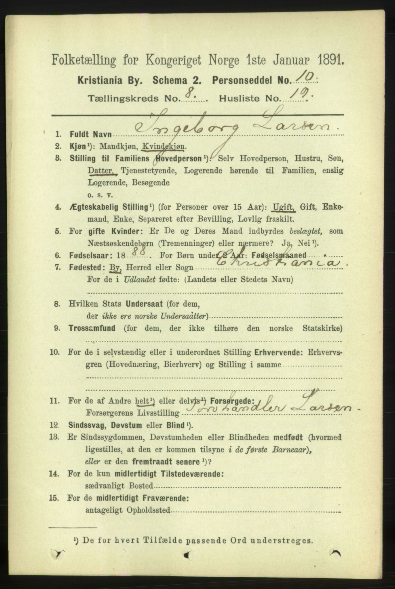 RA, 1891 census for 0301 Kristiania, 1891, p. 3731