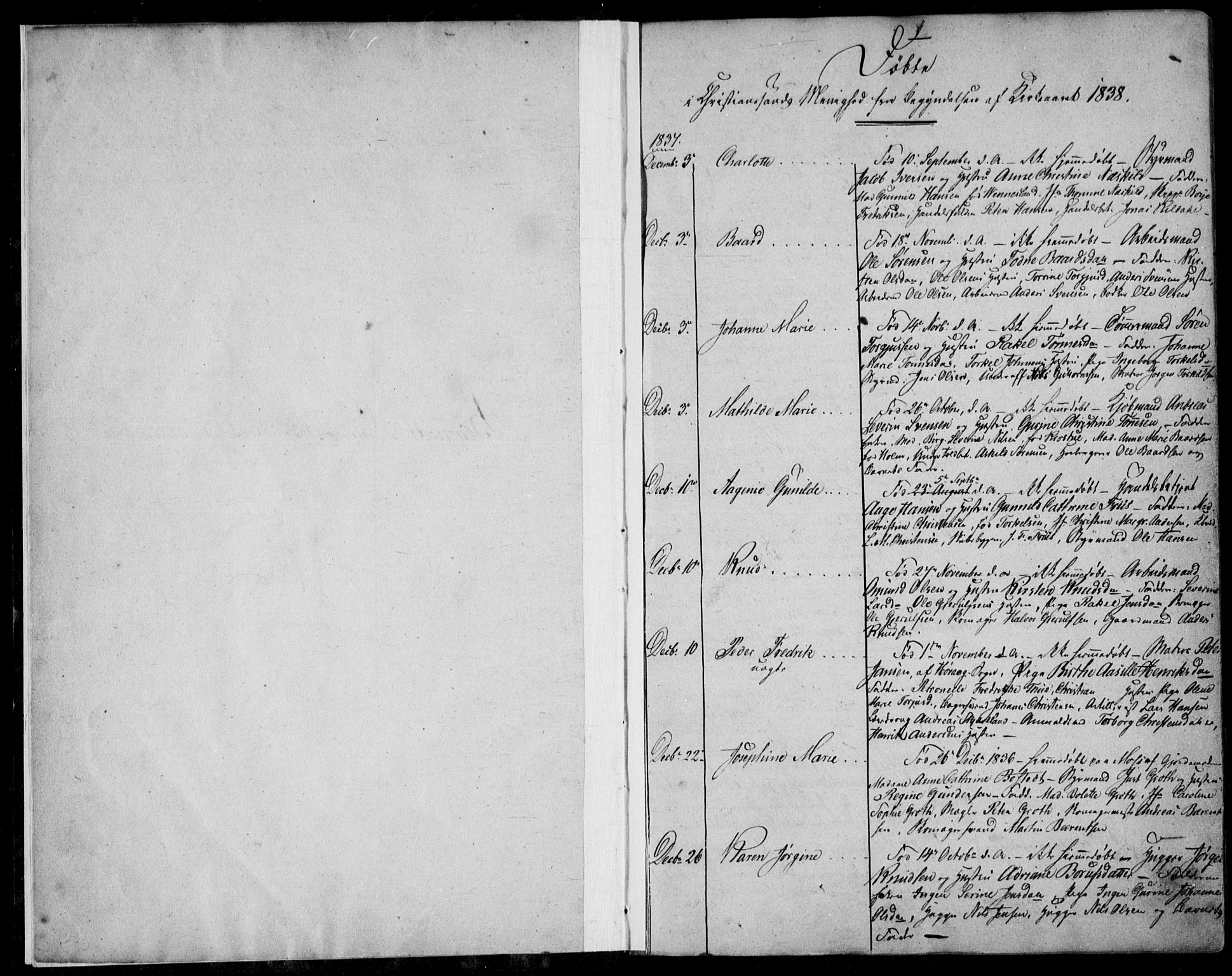 Kristiansand domprosti, SAK/1112-0006/F/Fb/L0009: Parish register (copy) no. B 9, 1838-1843, p. 0-1