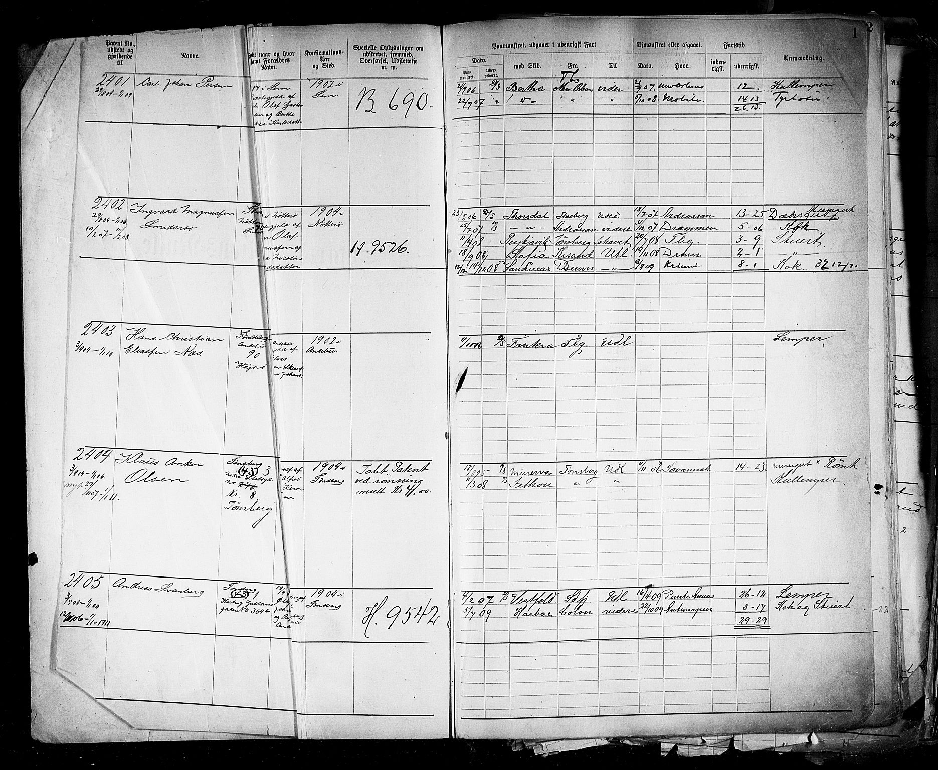 Tønsberg innrulleringskontor, AV/SAKO-A-786/F/Fb/L0005: Annotasjonsrulle Patent nr. 2401-4080, 1904-1910, p. 4