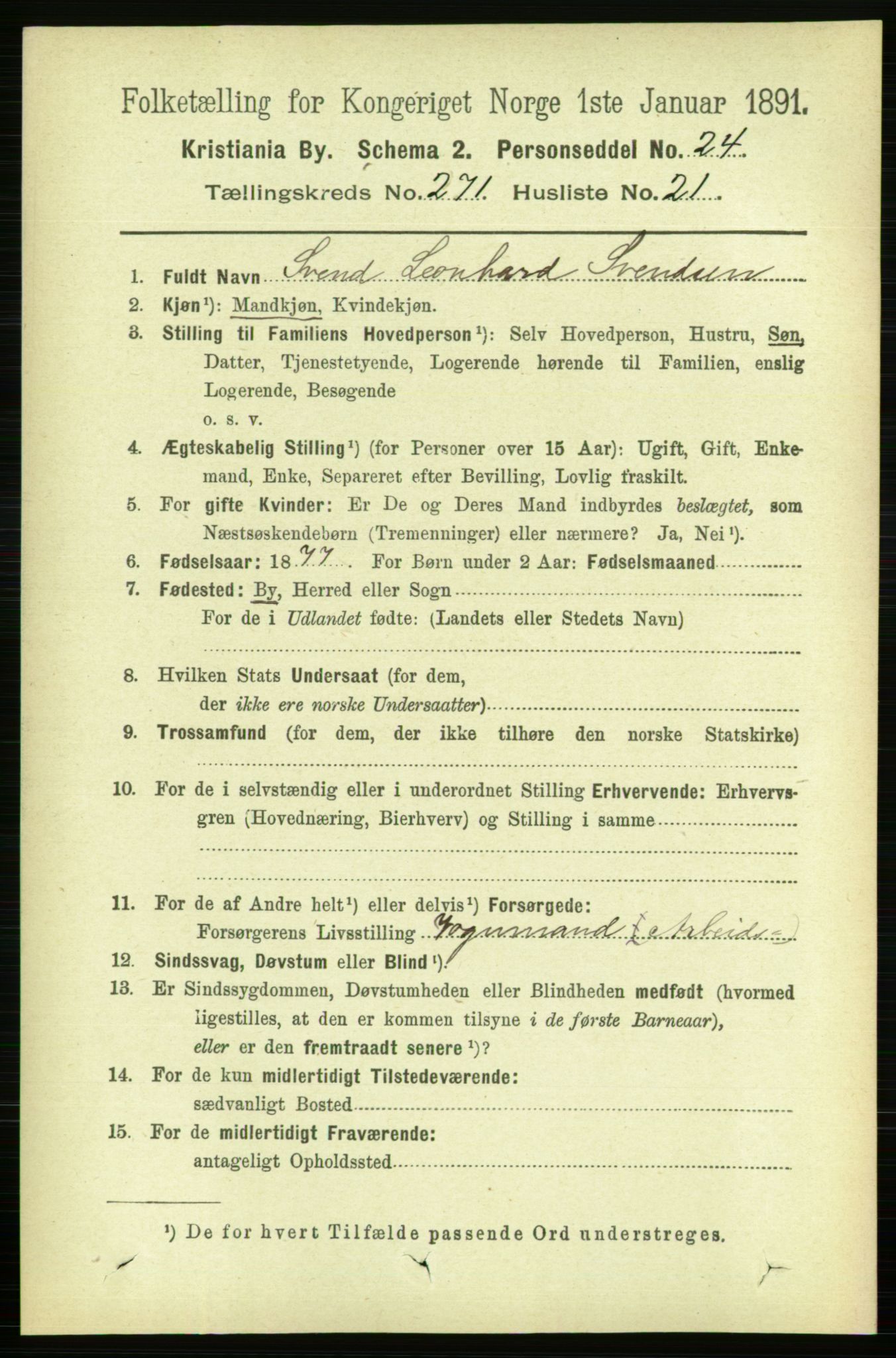 RA, 1891 census for 0301 Kristiania, 1891, p. 165004