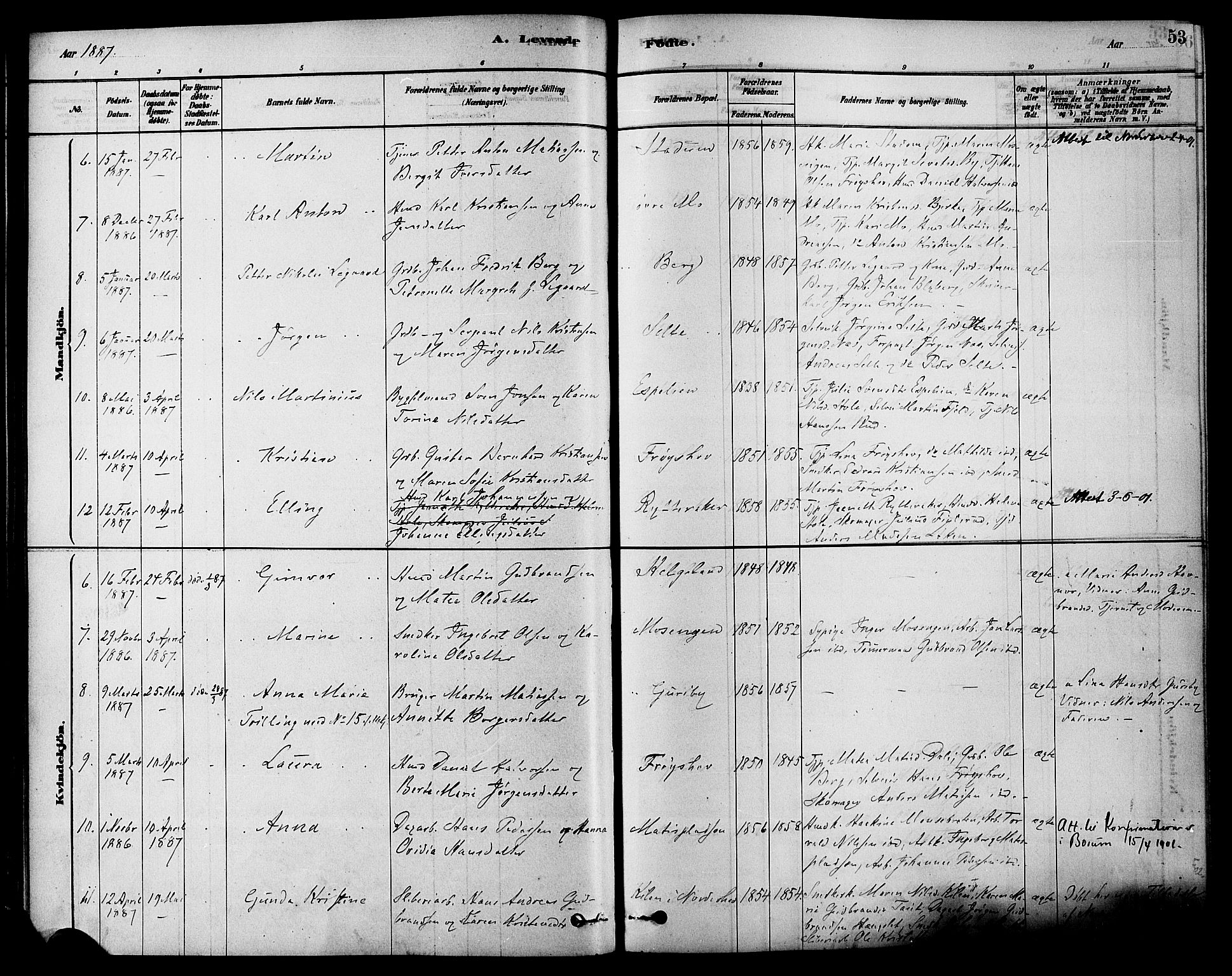 Hole kirkebøker, SAKO/A-228/F/Fa/L0008: Parish register (official) no. I 8, 1878-1891, p. 53