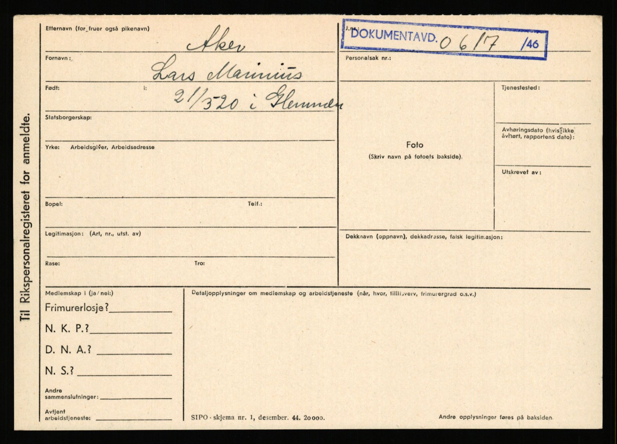 Statspolitiet - Hovedkontoret / Osloavdelingen, AV/RA-S-1329/C/Ca/L0001: Aabakken - Armann, 1943-1945, p. 1241