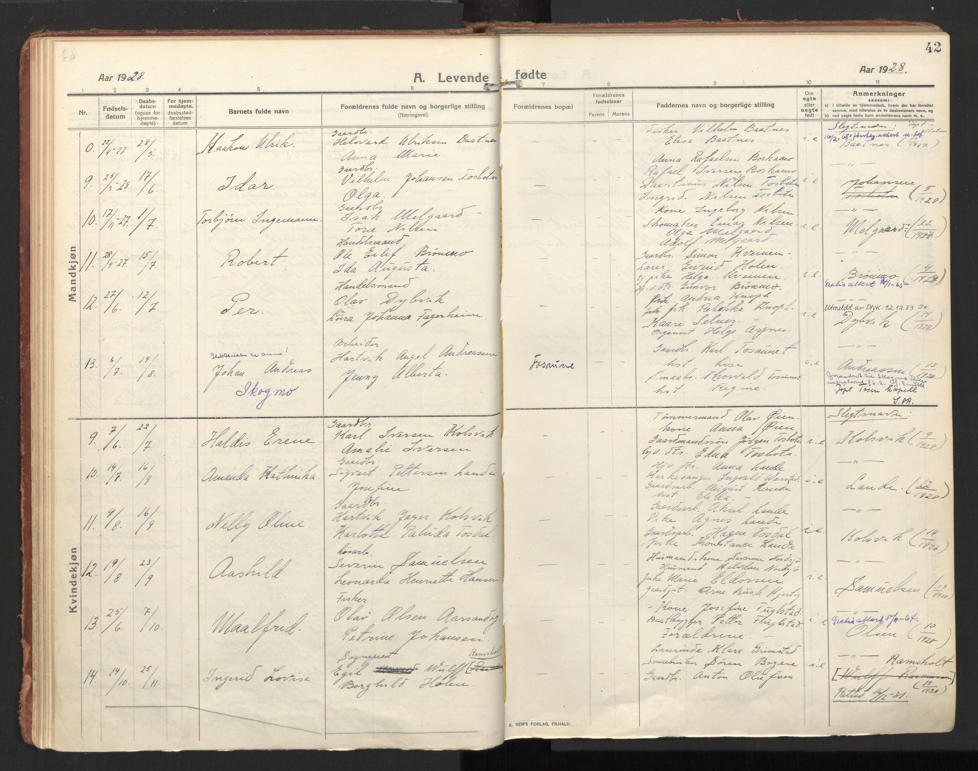 Ministerialprotokoller, klokkerbøker og fødselsregistre - Nordland, SAT/A-1459/810/L0156: Parish register (official) no. 810A15, 1915-1930, p. 42