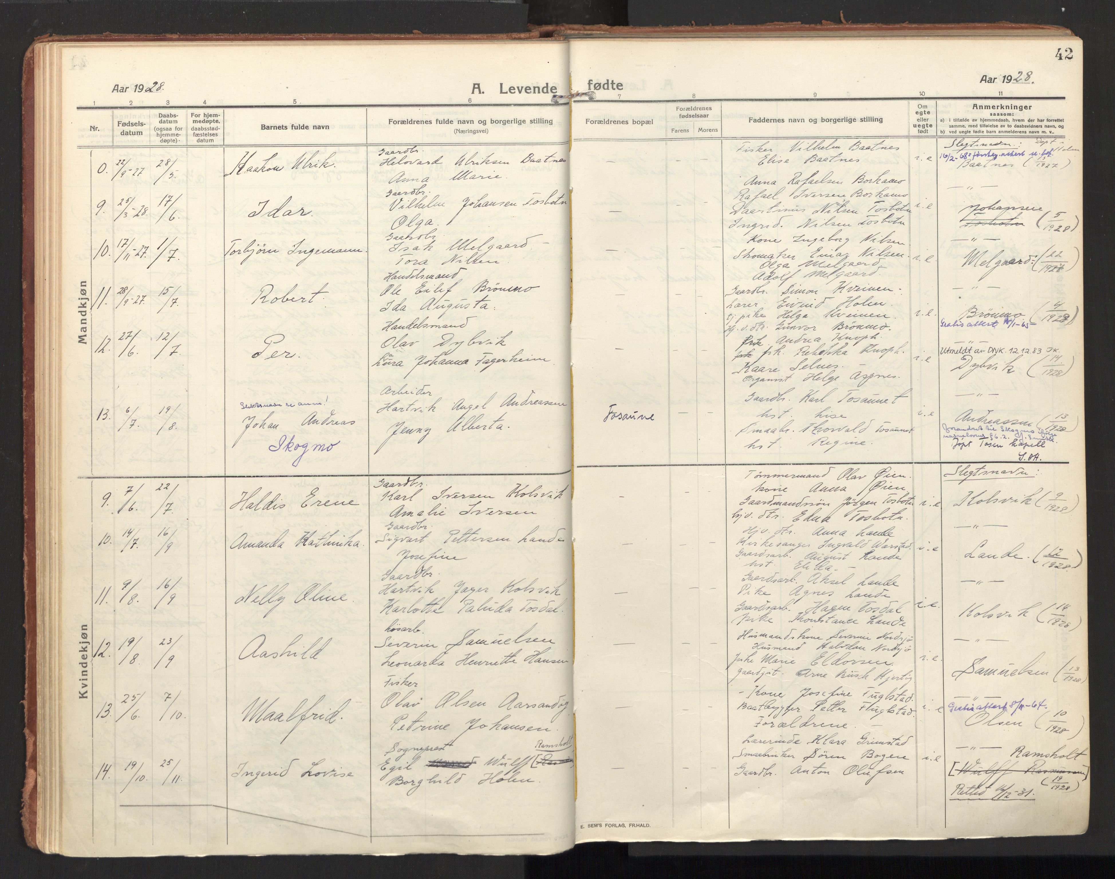 Ministerialprotokoller, klokkerbøker og fødselsregistre - Nordland, AV/SAT-A-1459/810/L0156: Parish register (official) no. 810A15, 1915-1930, p. 42