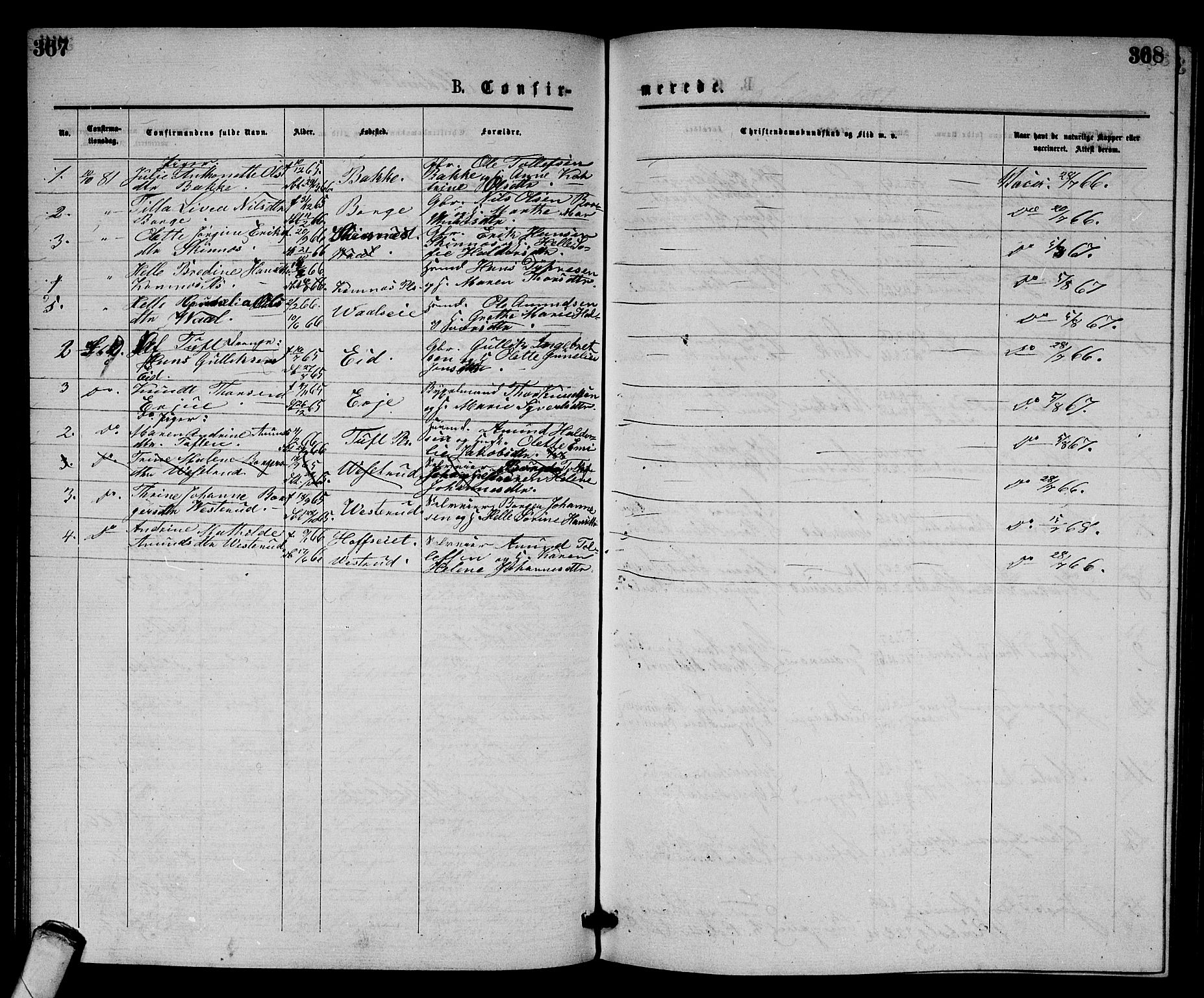 Sandsvær kirkebøker, AV/SAKO-A-244/G/Gb/L0001: Parish register (copy) no. II 1, 1874-1885, p. 367-368