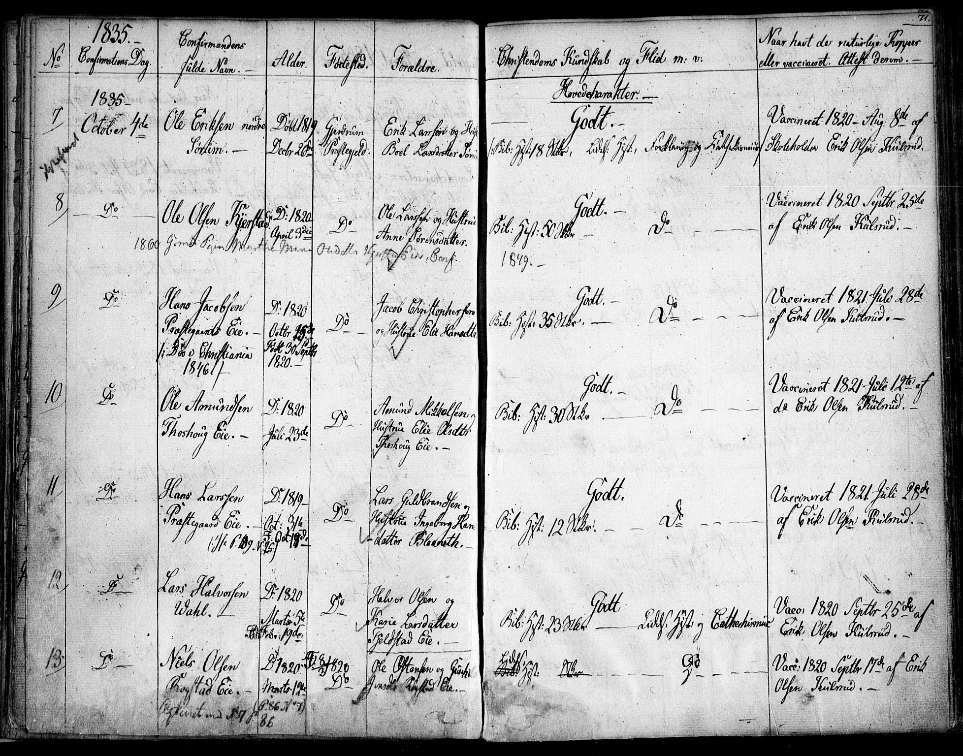 Gjerdrum prestekontor Kirkebøker, AV/SAO-A-10412b/F/Fa/L0005: Parish register (official) no. I 5, 1835-1845, p. 71