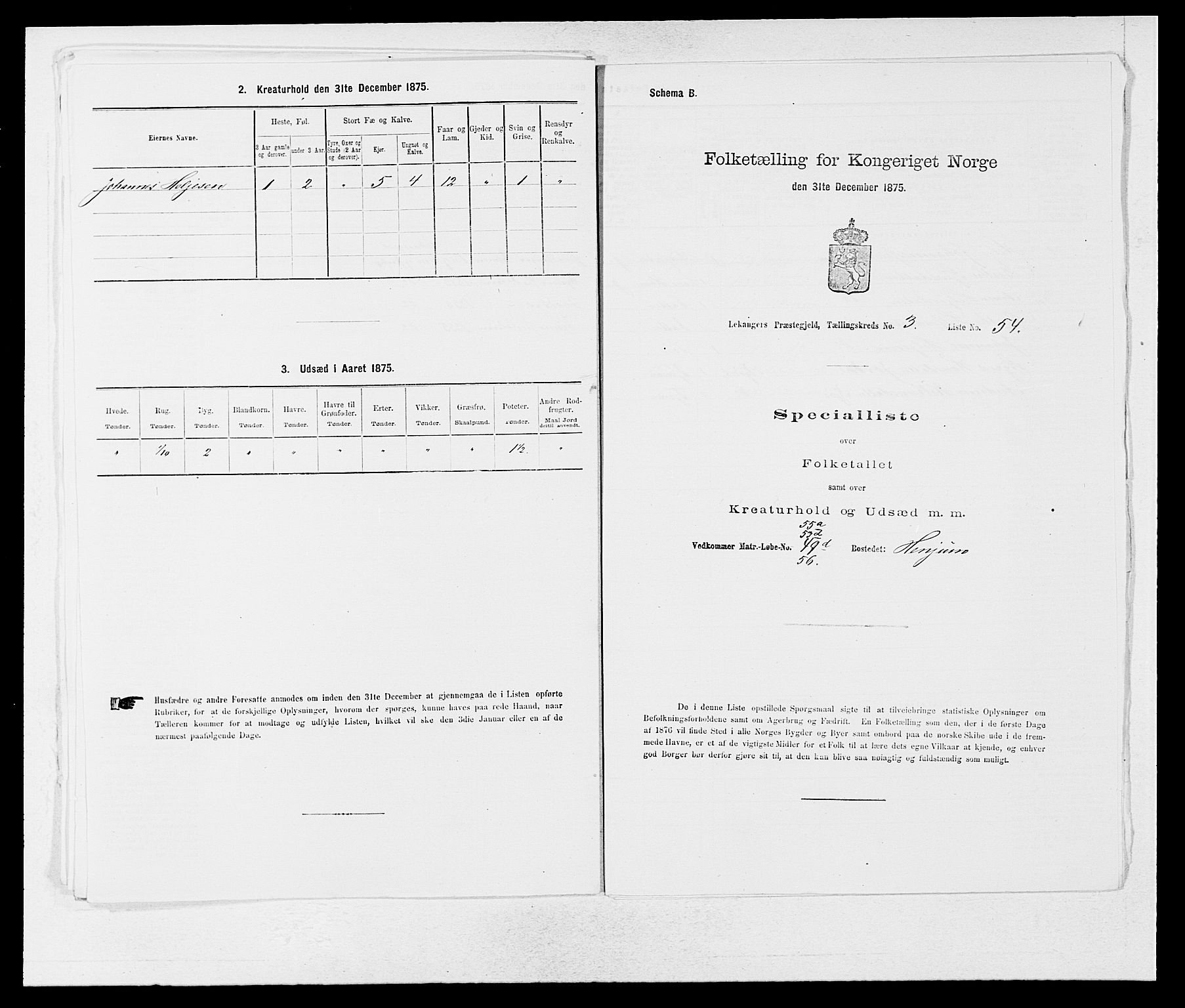 SAB, 1875 census for 1419P Leikanger, 1875, p. 301