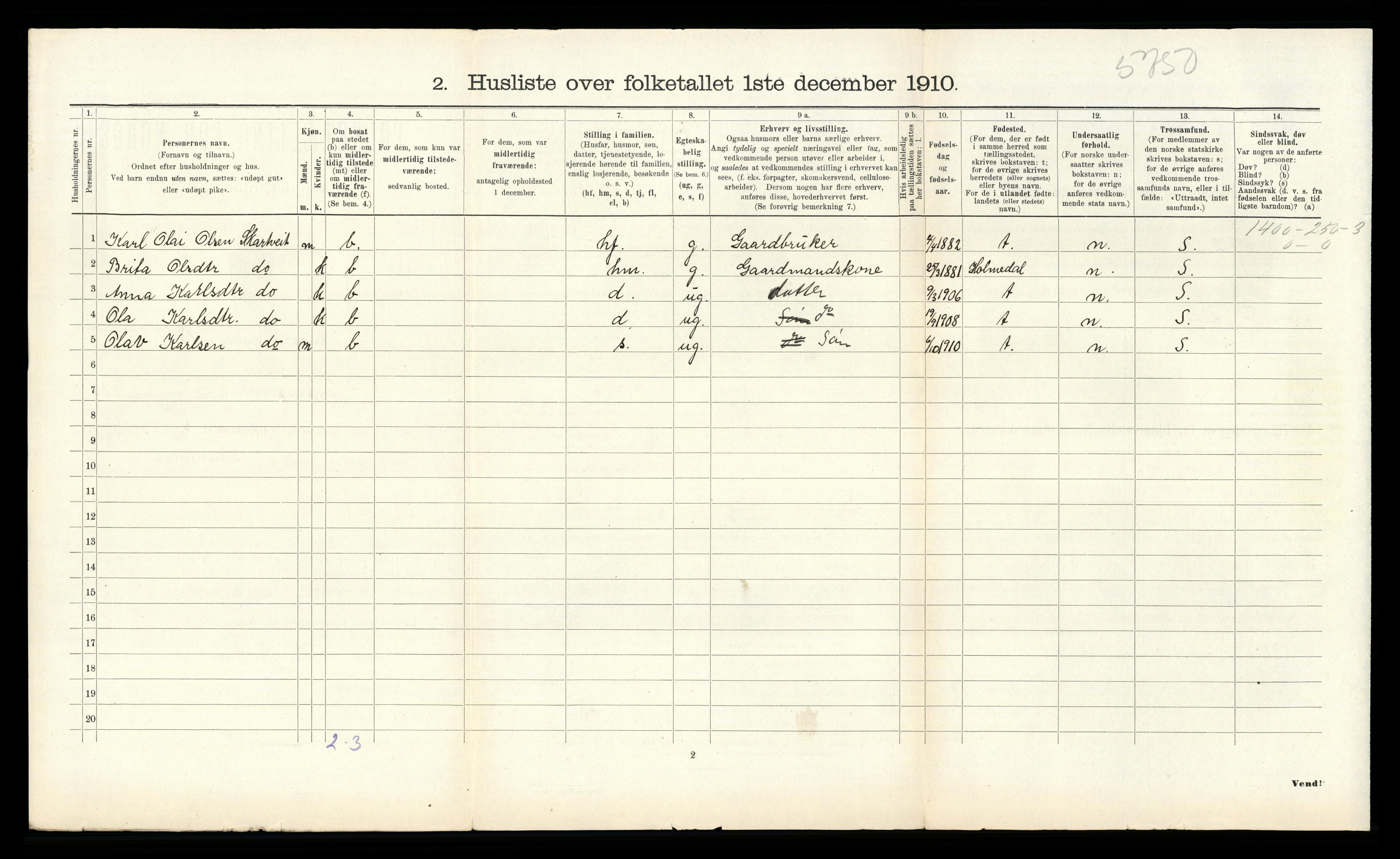 RA, 1910 census for Tysnes, 1910, p. 1539