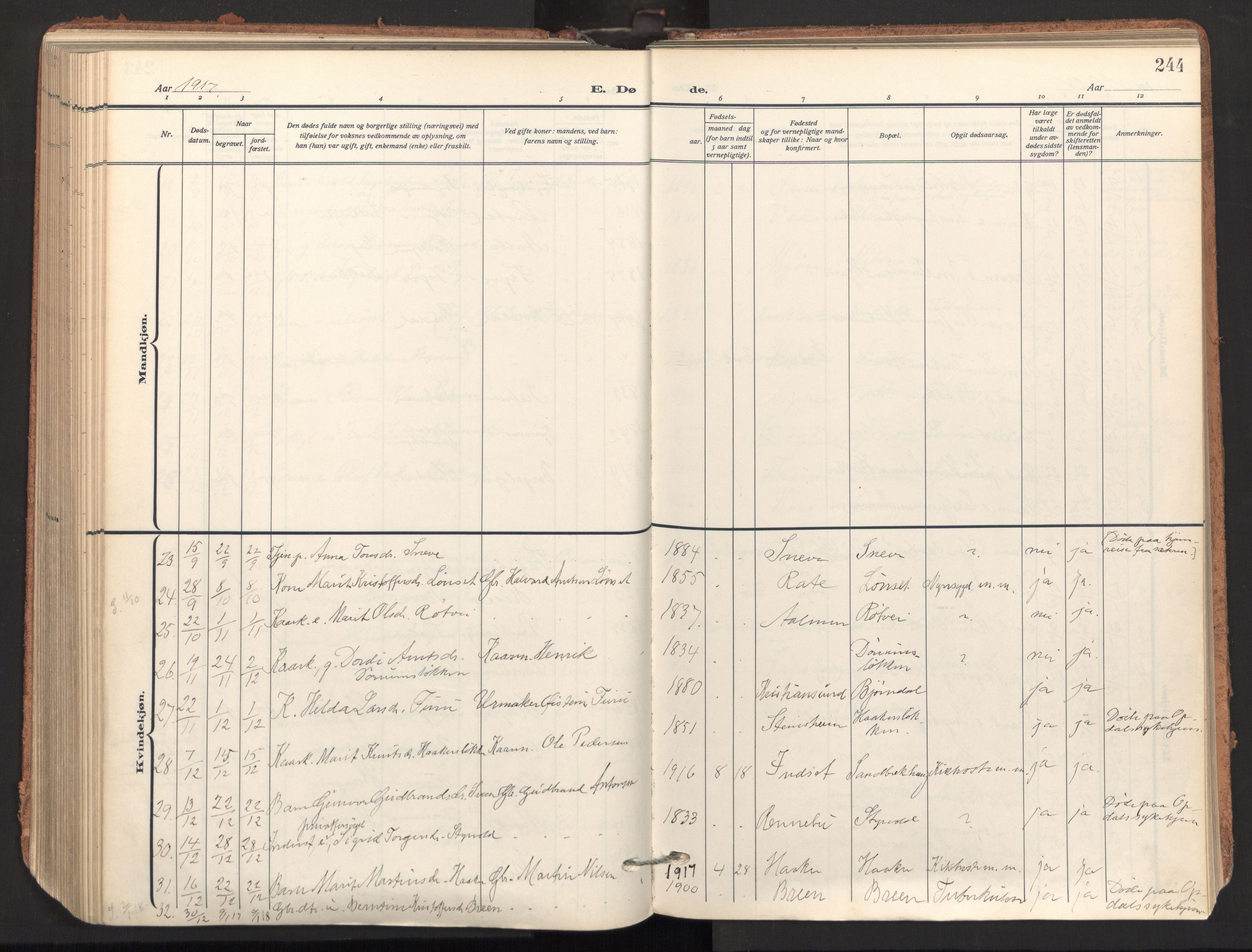 Ministerialprotokoller, klokkerbøker og fødselsregistre - Sør-Trøndelag, SAT/A-1456/678/L0909: Parish register (official) no. 678A17, 1912-1930, p. 244