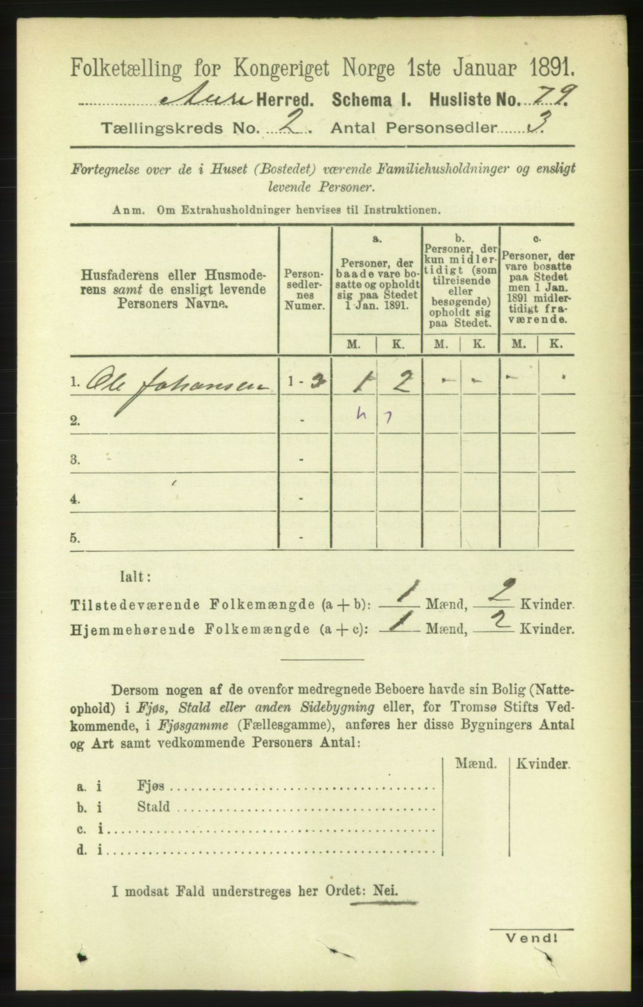 RA, 1891 census for 1569 Aure, 1891, p. 857