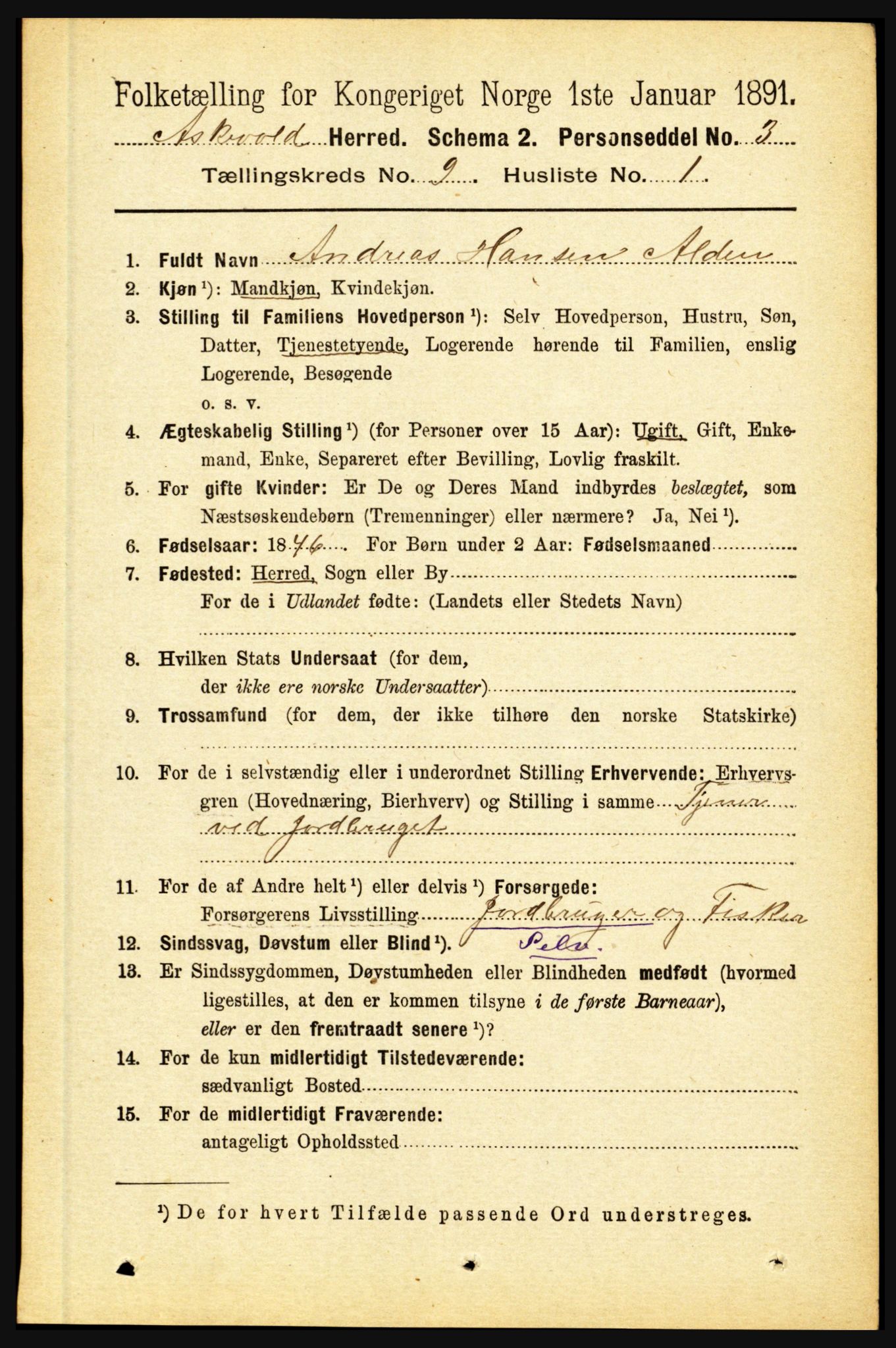 RA, 1891 census for 1428 Askvoll, 1891, p. 2554