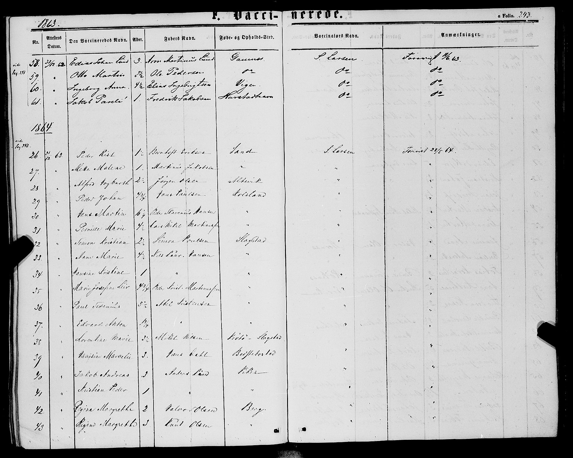 Trondenes sokneprestkontor, SATØ/S-1319/H/Ha/L0012kirke: Parish register (official) no. 12, 1863-1870, p. 243