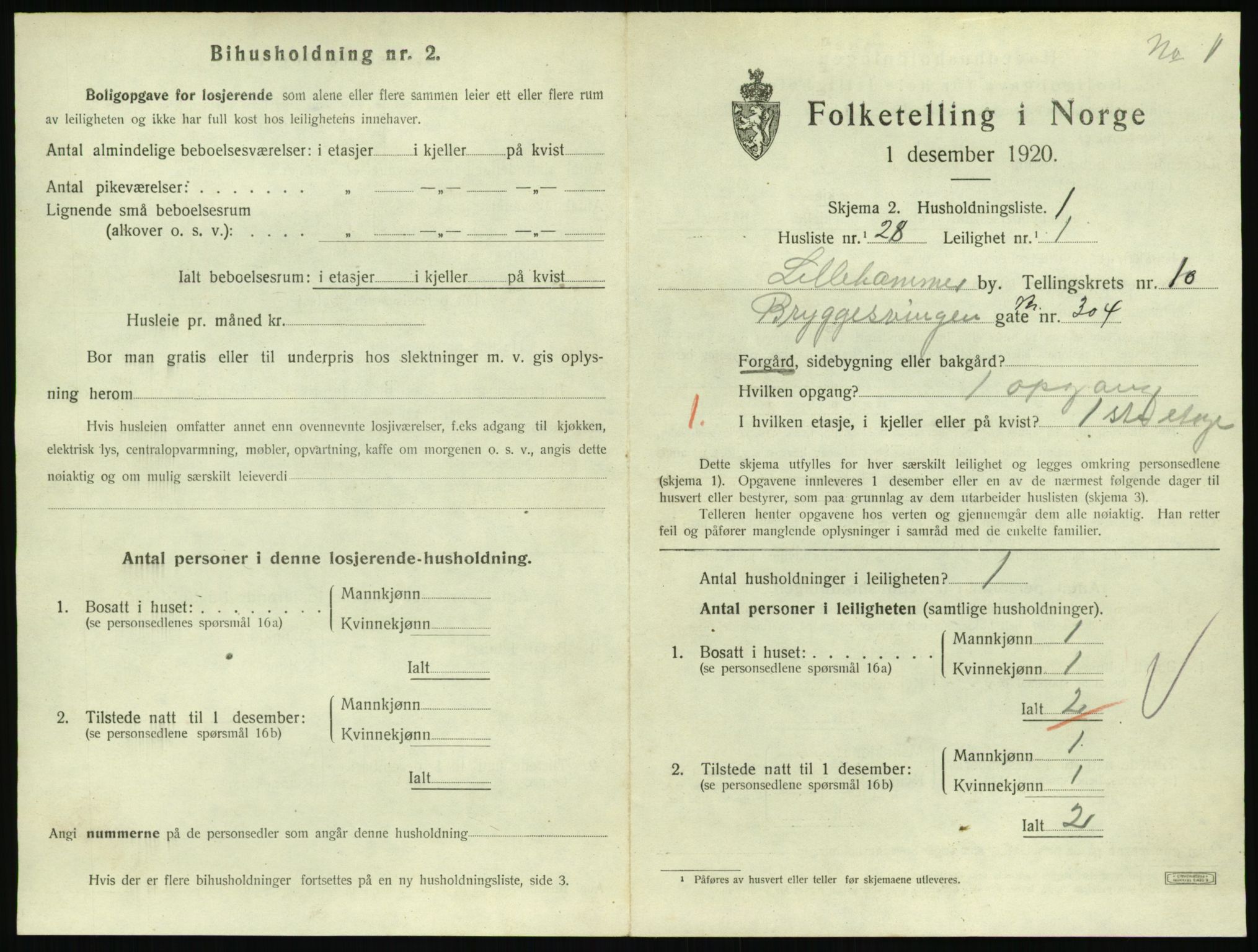 SAH, 1920 census for Lillehammer, 1920, p. 3678