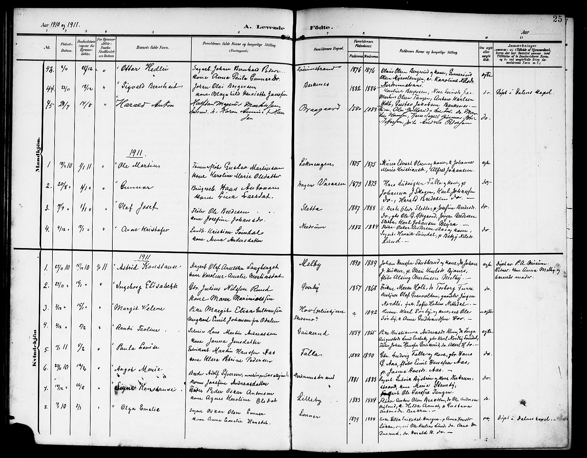 Fet prestekontor Kirkebøker, AV/SAO-A-10370a/G/Ga/L0008: Parish register (copy) no. I 8, 1907-1920, p. 25