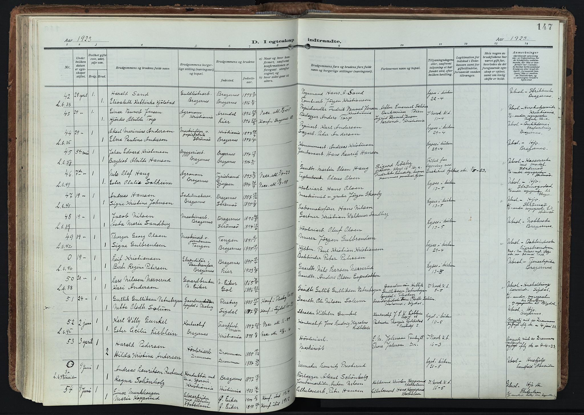 Bragernes kirkebøker, SAKO/A-6/F/Fc/L0009: Parish register (official) no. III 9, 1921-1939, p. 147