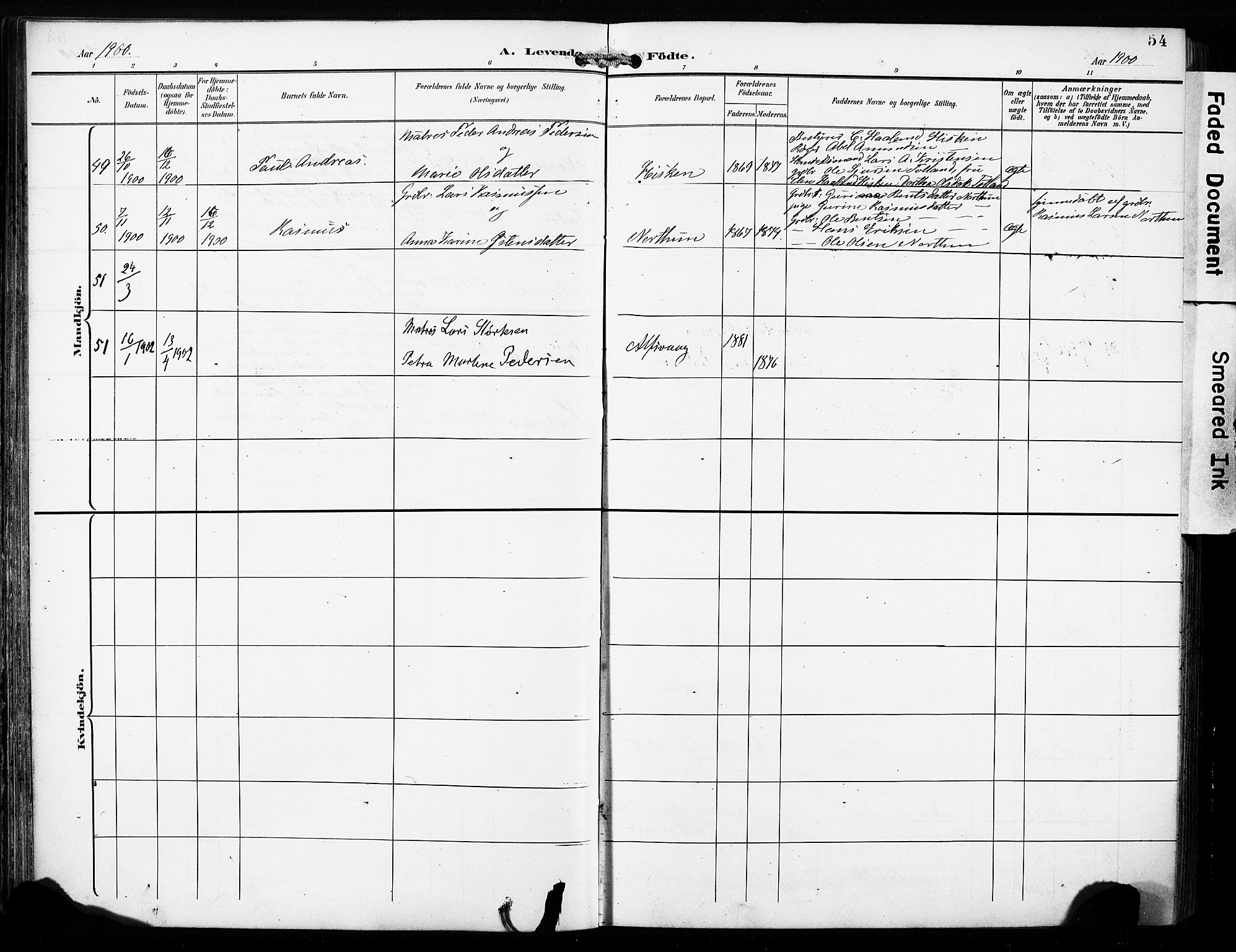 Finnås sokneprestembete, AV/SAB-A-99925/H/Ha/Haa/Haac/L0002: Parish register (official) no. C 2, 1895-1904, p. 54