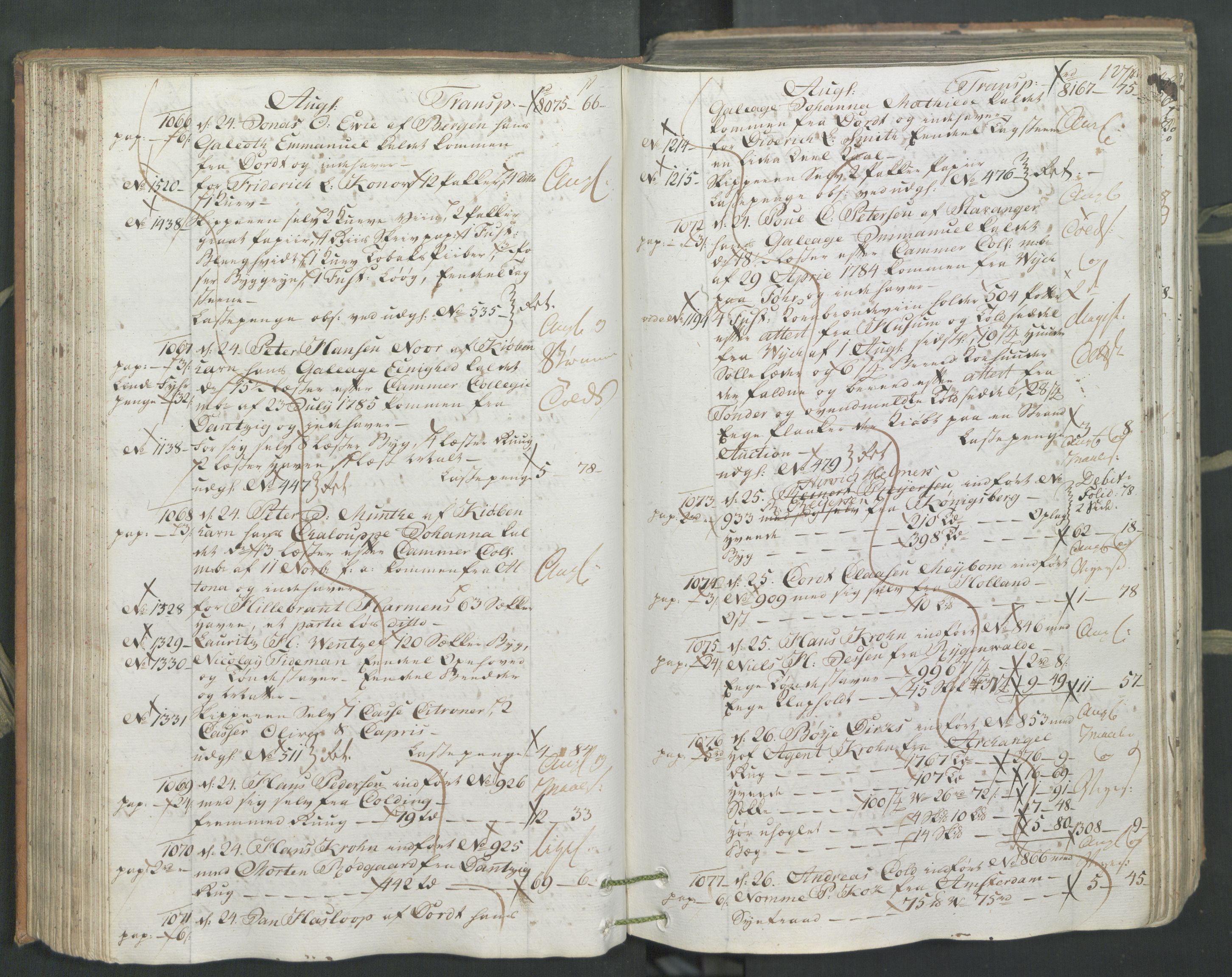 Generaltollkammeret, tollregnskaper, AV/RA-EA-5490/R26/L0222/0001: Tollregnskaper Bergen A / Inngående hovedtollbok, 1786, p. 126b-127a