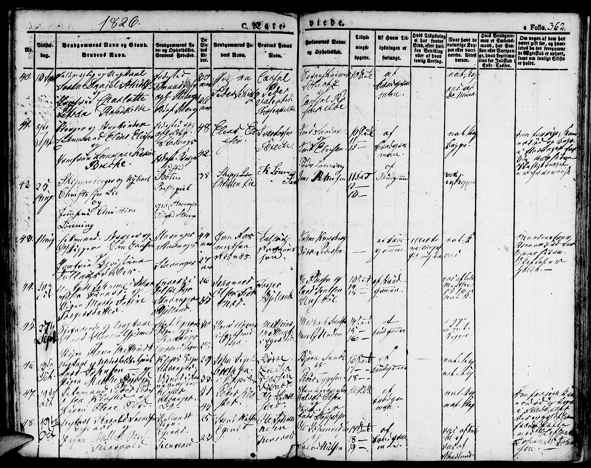 Domkirken sokneprestkontor, SAST/A-101812/001/30/30BA/L0009: Parish register (official) no. A 9, 1821-1832, p. 362
