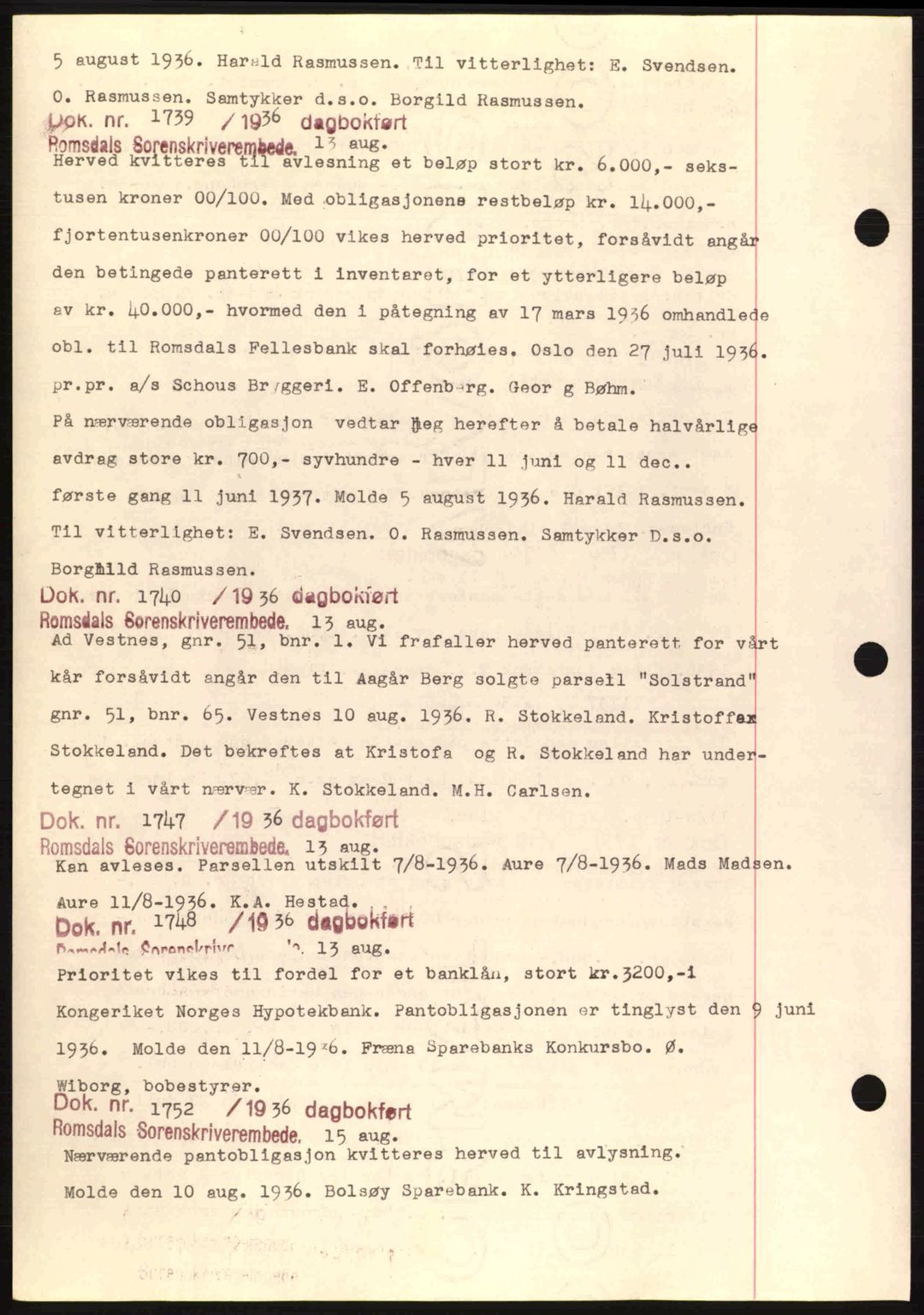 Romsdal sorenskriveri, AV/SAT-A-4149/1/2/2C: Mortgage book no. C1a, 1936-1945, Diary no: : 1739/1936