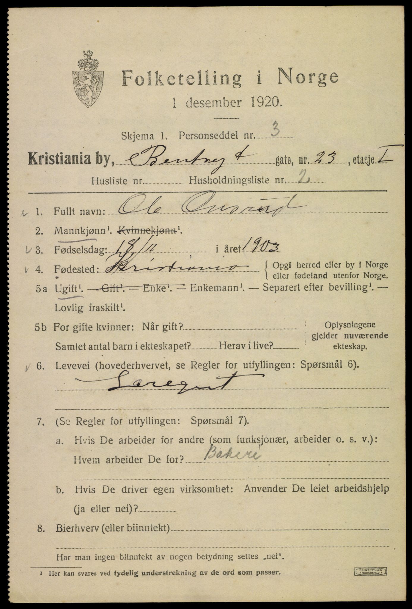 SAO, 1920 census for Kristiania, 1920, p. 151999
