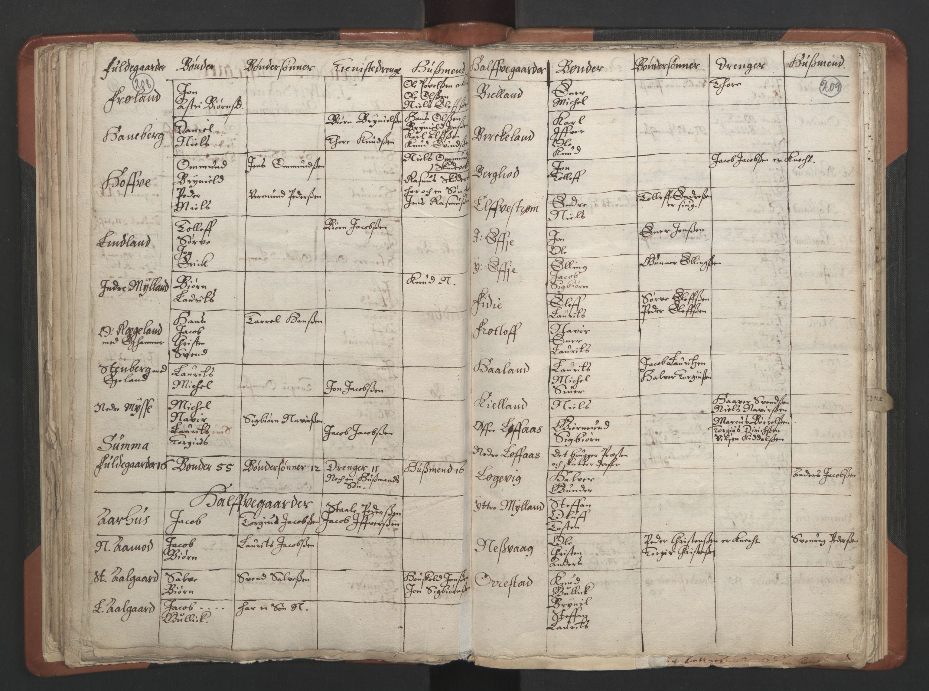 RA, Vicar's Census 1664-1666, no. 17: Jæren deanery and Dalane deanery, 1664-1666, p. 208-209