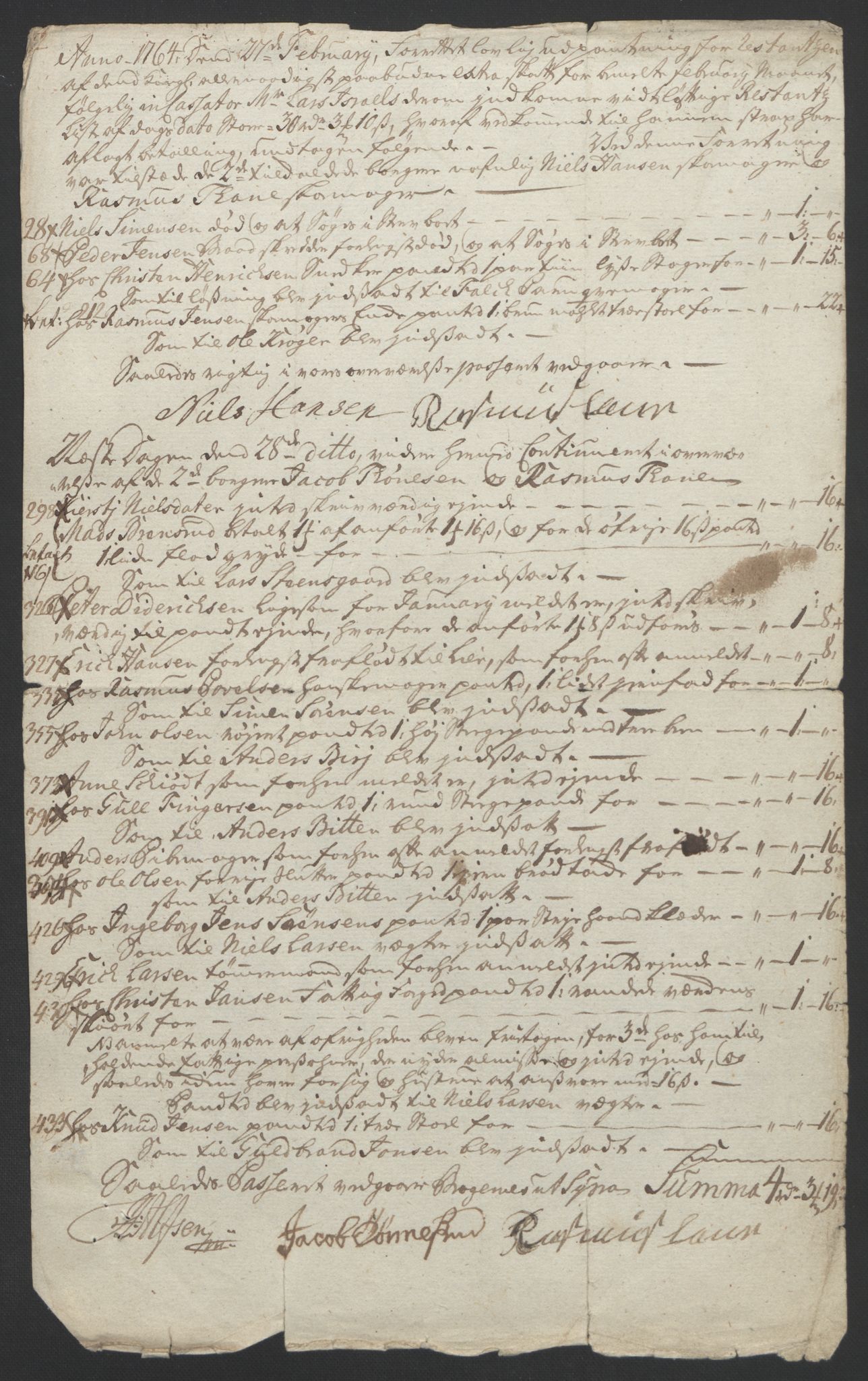 Rentekammeret inntil 1814, Reviderte regnskaper, Byregnskaper, AV/RA-EA-4066/R/Rf/L0119/0001: [F2] Kontribusjonsregnskap / Ekstraskatt, 1762-1767, p. 242