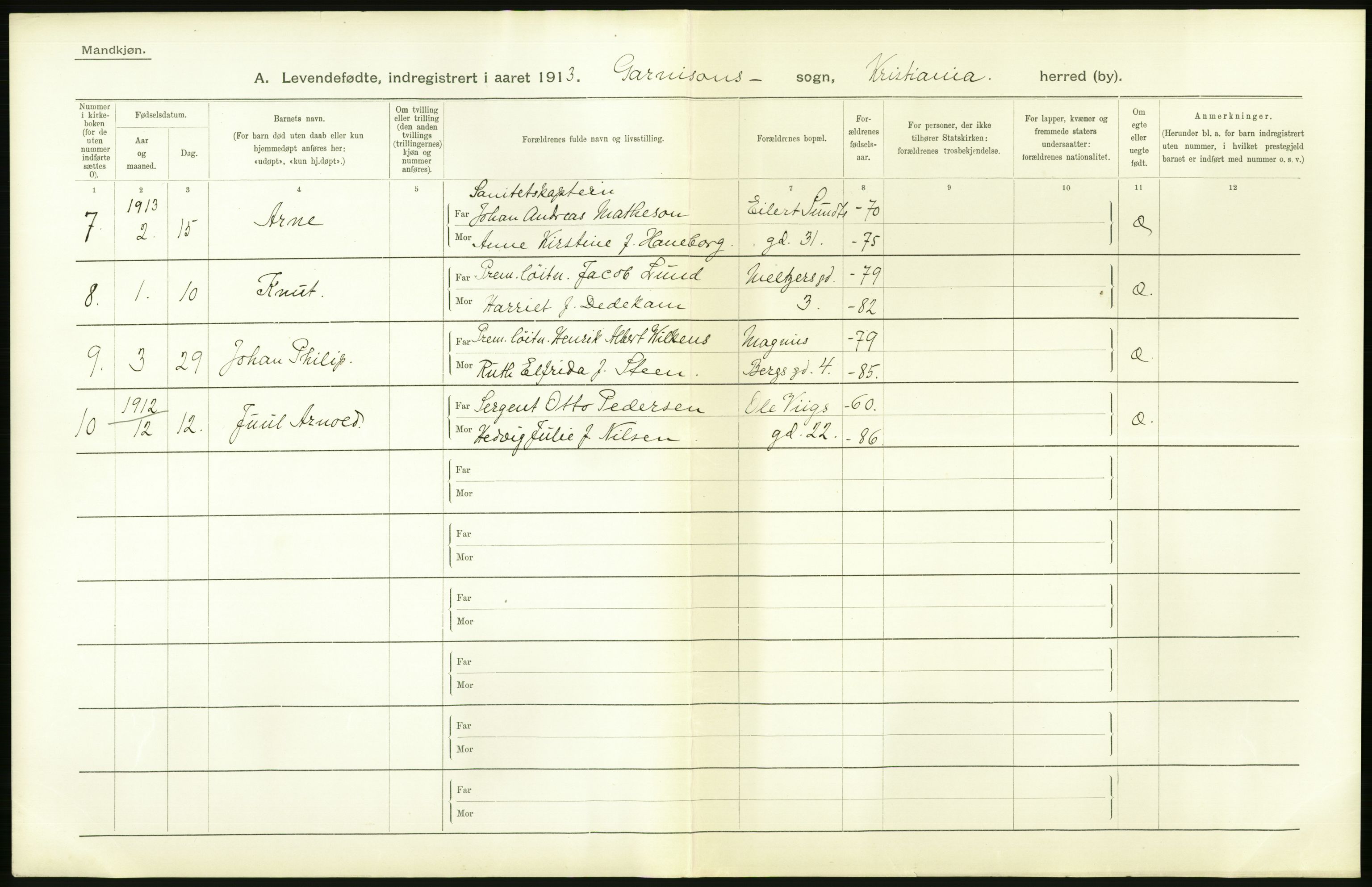 Statistisk sentralbyrå, Sosiodemografiske emner, Befolkning, AV/RA-S-2228/D/Df/Dfb/Dfbc/L0007: Kristiania: Levendefødte menn og kvinner., 1913, p. 736