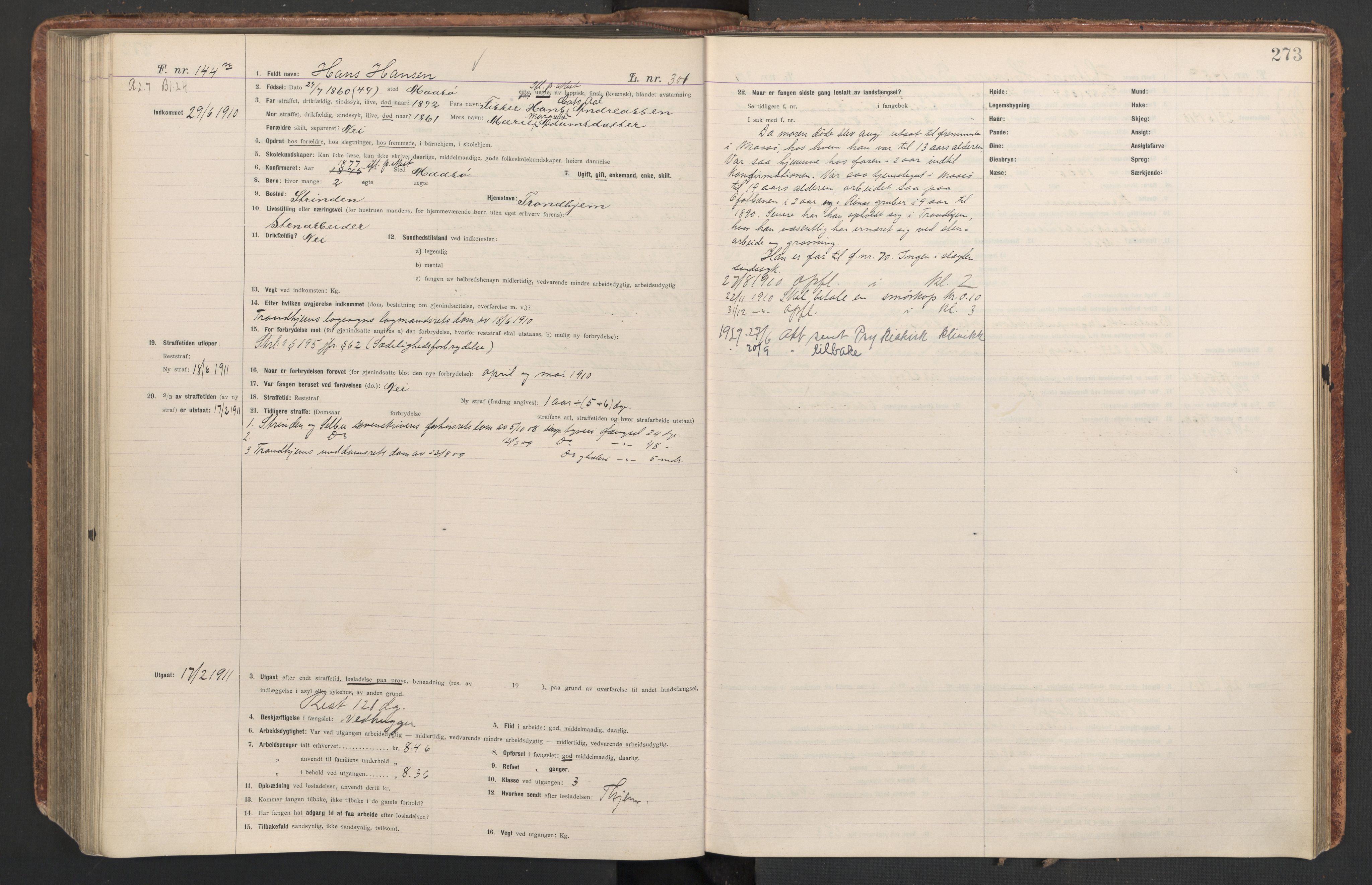 Botsfengslet, AV/RA-S-1539/D/Db/Dbb/L0043: 872m - 212n, 1909-1910, p. 273
