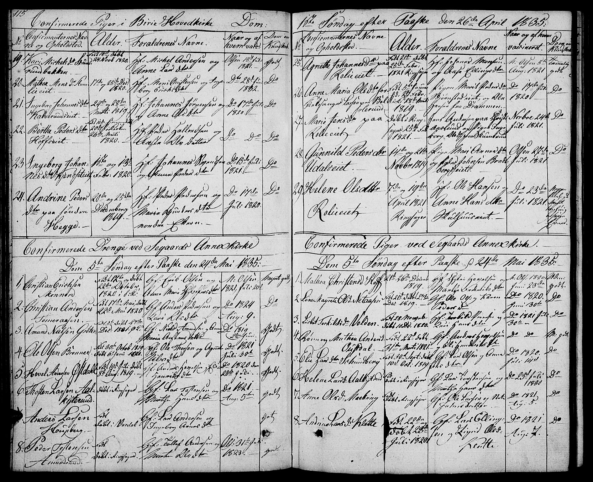 Biri prestekontor, AV/SAH-PREST-096/H/Ha/Hab/L0002: Parish register (copy) no. 2, 1828-1842, p. 115