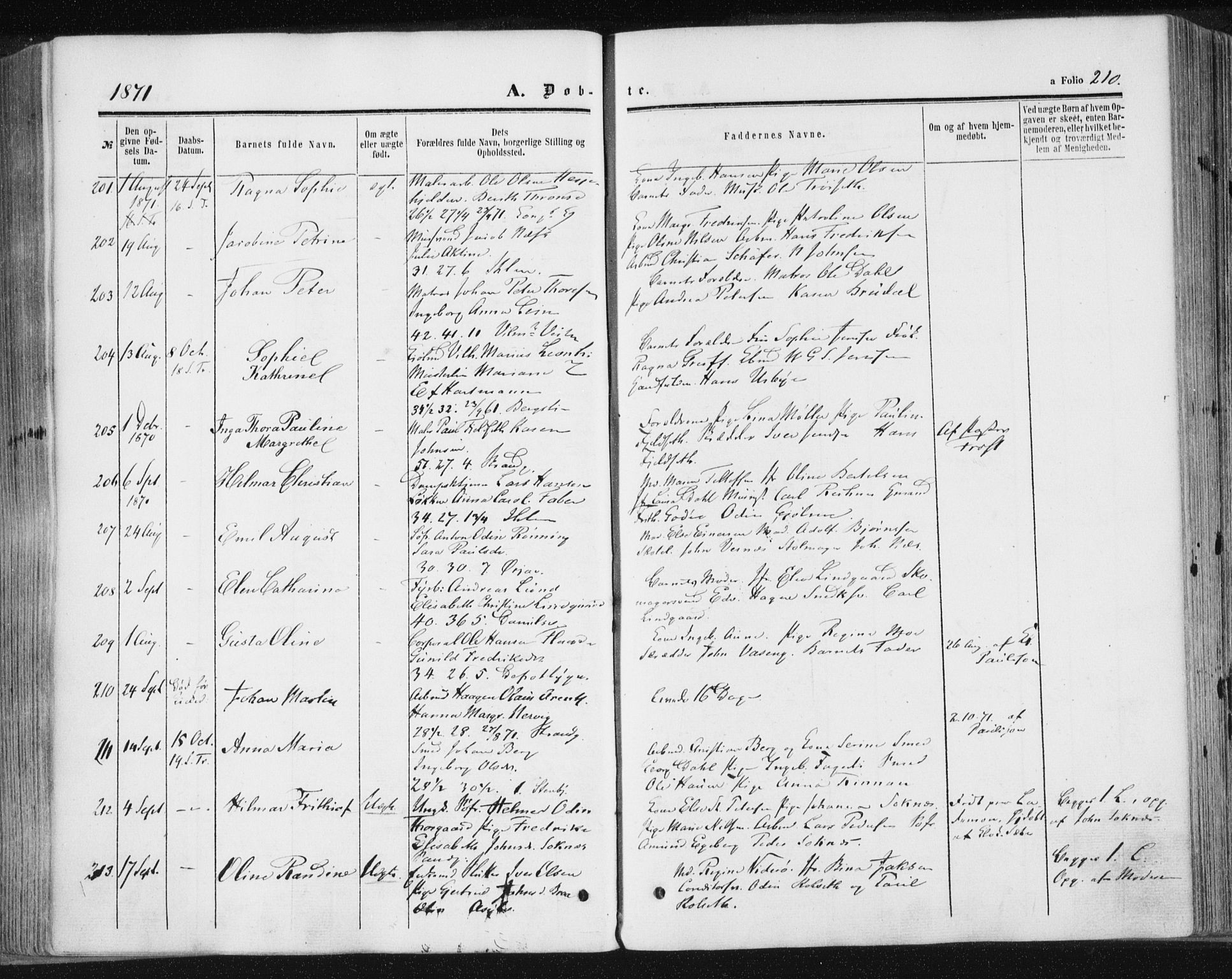 Ministerialprotokoller, klokkerbøker og fødselsregistre - Sør-Trøndelag, AV/SAT-A-1456/602/L0115: Parish register (official) no. 602A13, 1860-1872, p. 210