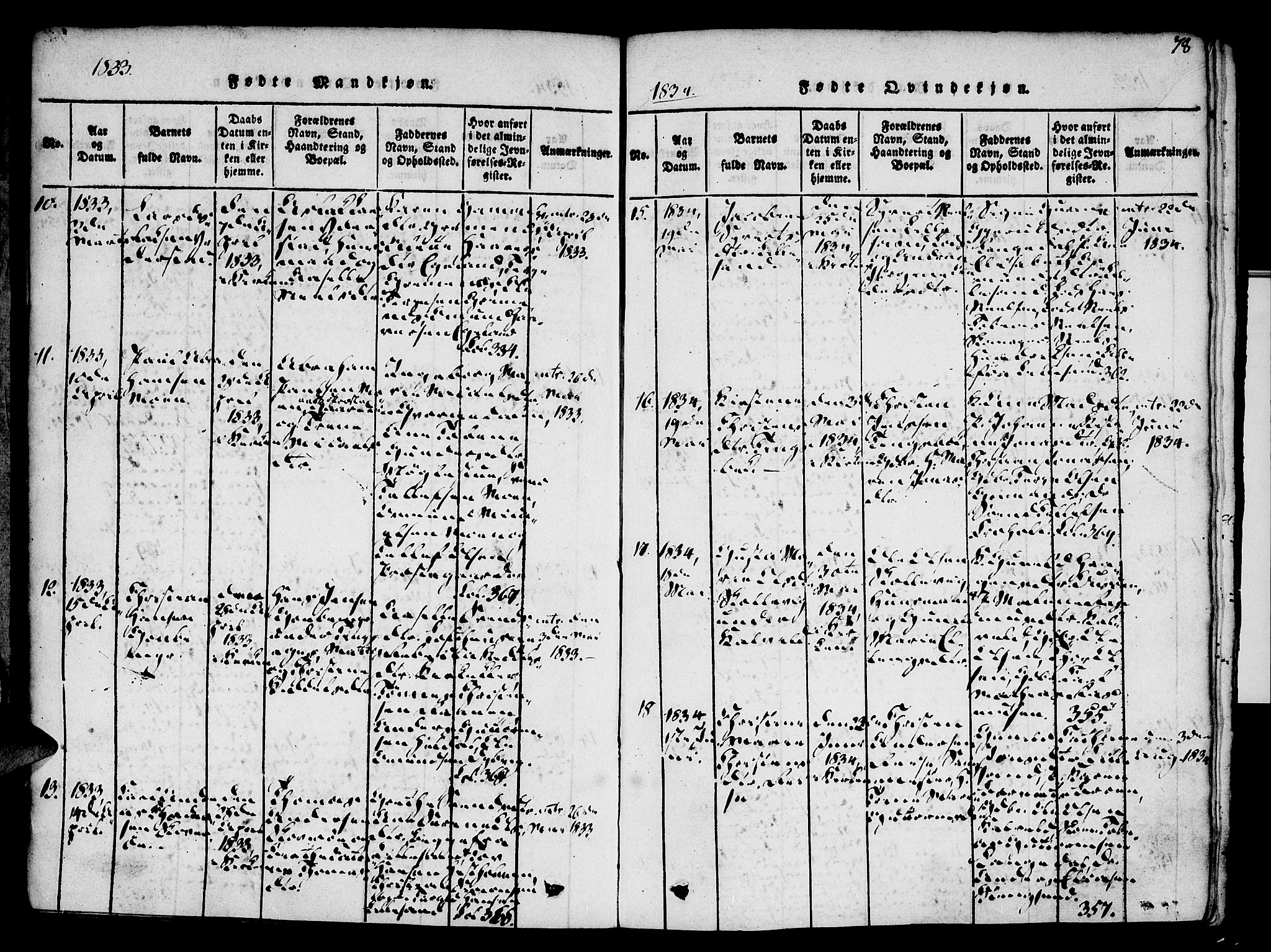 Vestre Moland sokneprestkontor, AV/SAK-1111-0046/F/Fa/Fab/L0003: Parish register (official) no. A 3, 1816-1843, p. 78