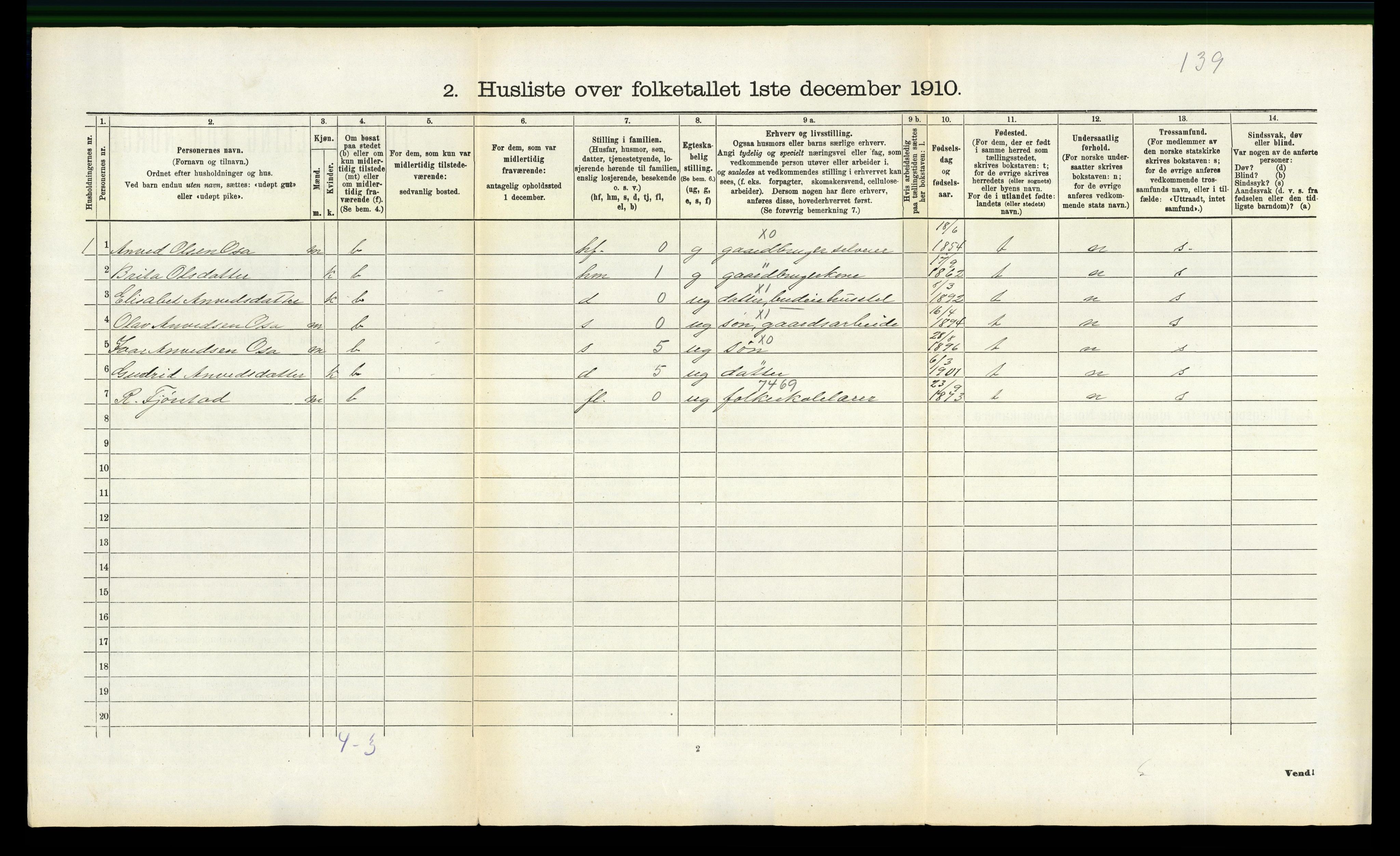 RA, 1910 census for Ulvik, 1910, p. 91