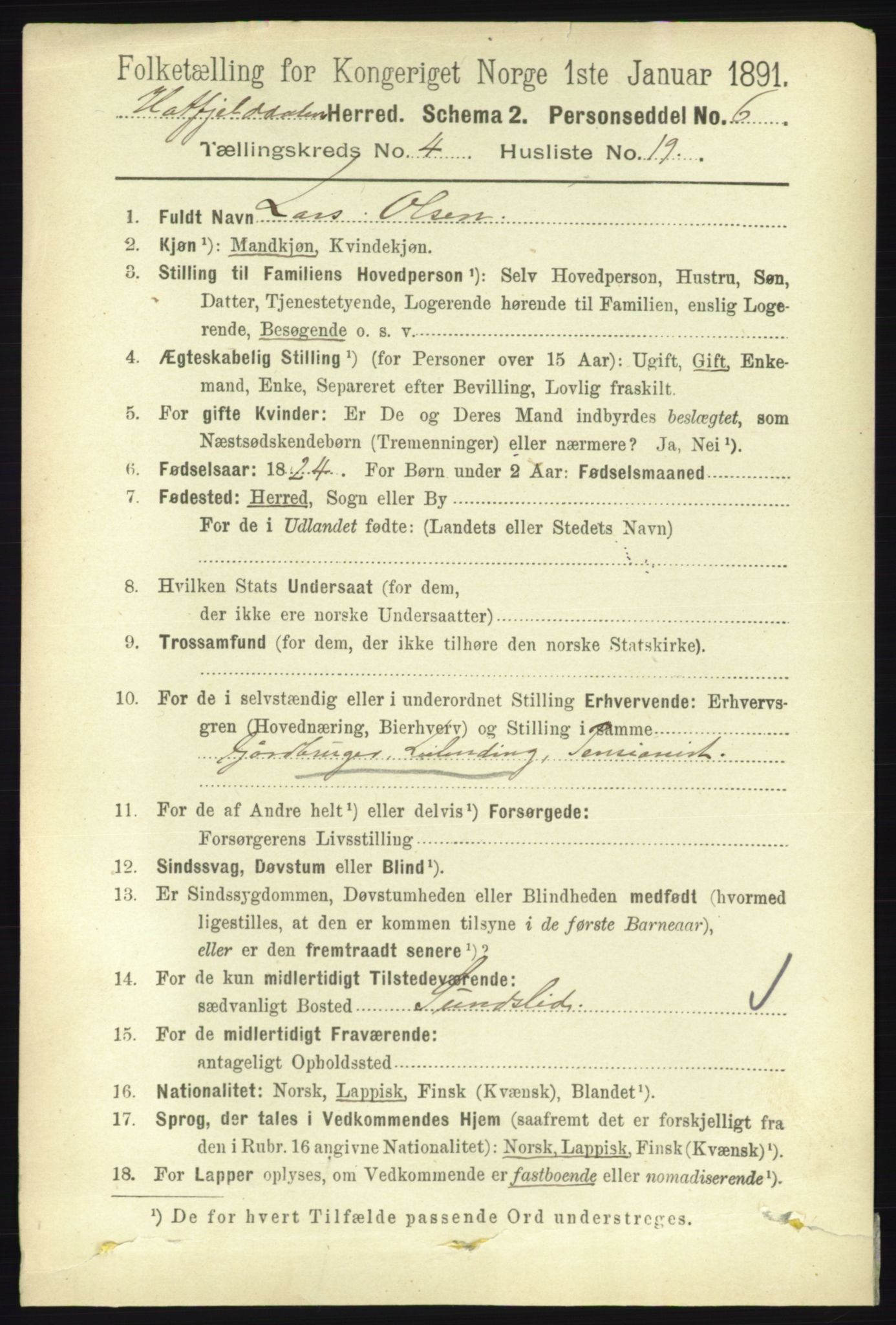 RA, 1891 census for 1826 Hattfjelldal, 1891, p. 1105