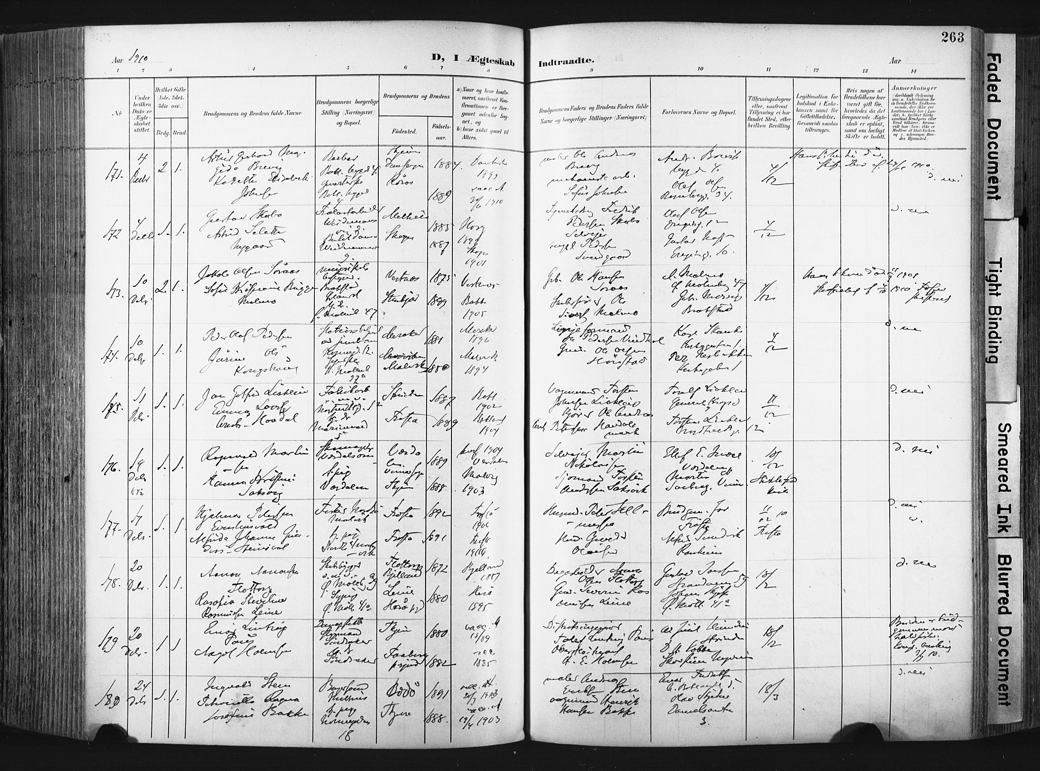 Ministerialprotokoller, klokkerbøker og fødselsregistre - Sør-Trøndelag, SAT/A-1456/604/L0201: Parish register (official) no. 604A21, 1901-1911, p. 263