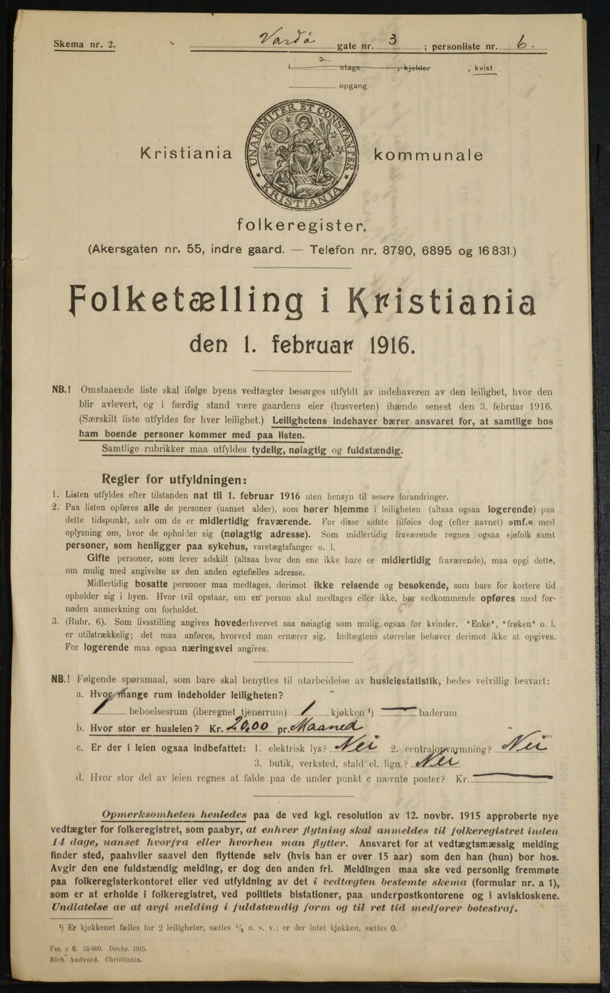 OBA, Municipal Census 1916 for Kristiania, 1916, p. 125645