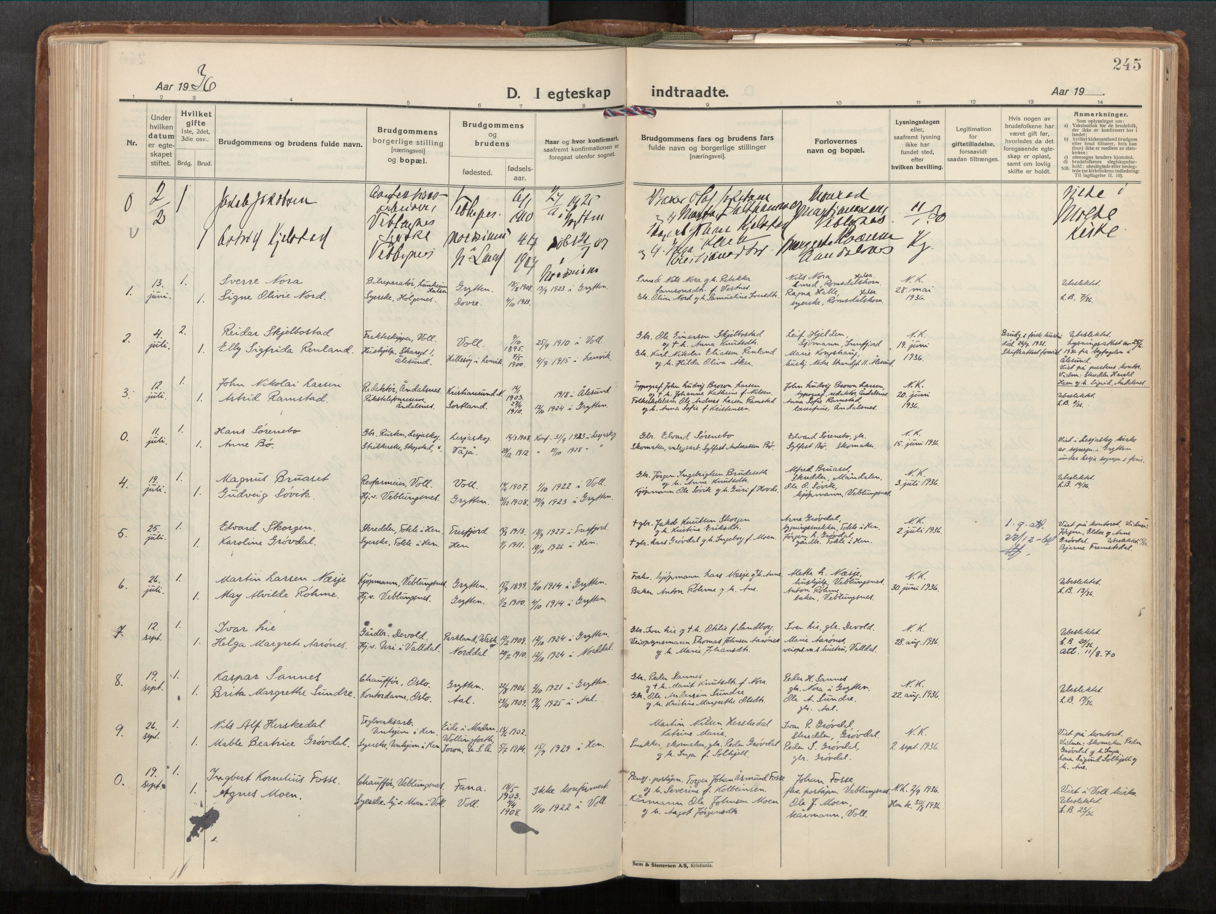 Ministerialprotokoller, klokkerbøker og fødselsregistre - Møre og Romsdal, AV/SAT-A-1454/544/L0587: Parish register (official) no. 544A11, 1924-1954, p. 245