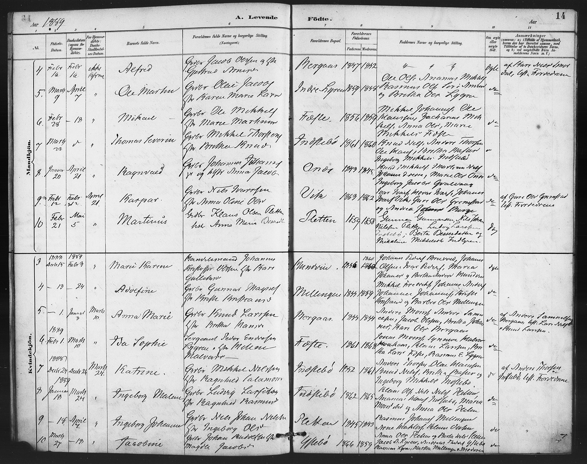 Lindås Sokneprestembete, SAB/A-76701/H/Haa: Parish register (official) no. E 1, 1886-1897, p. 14