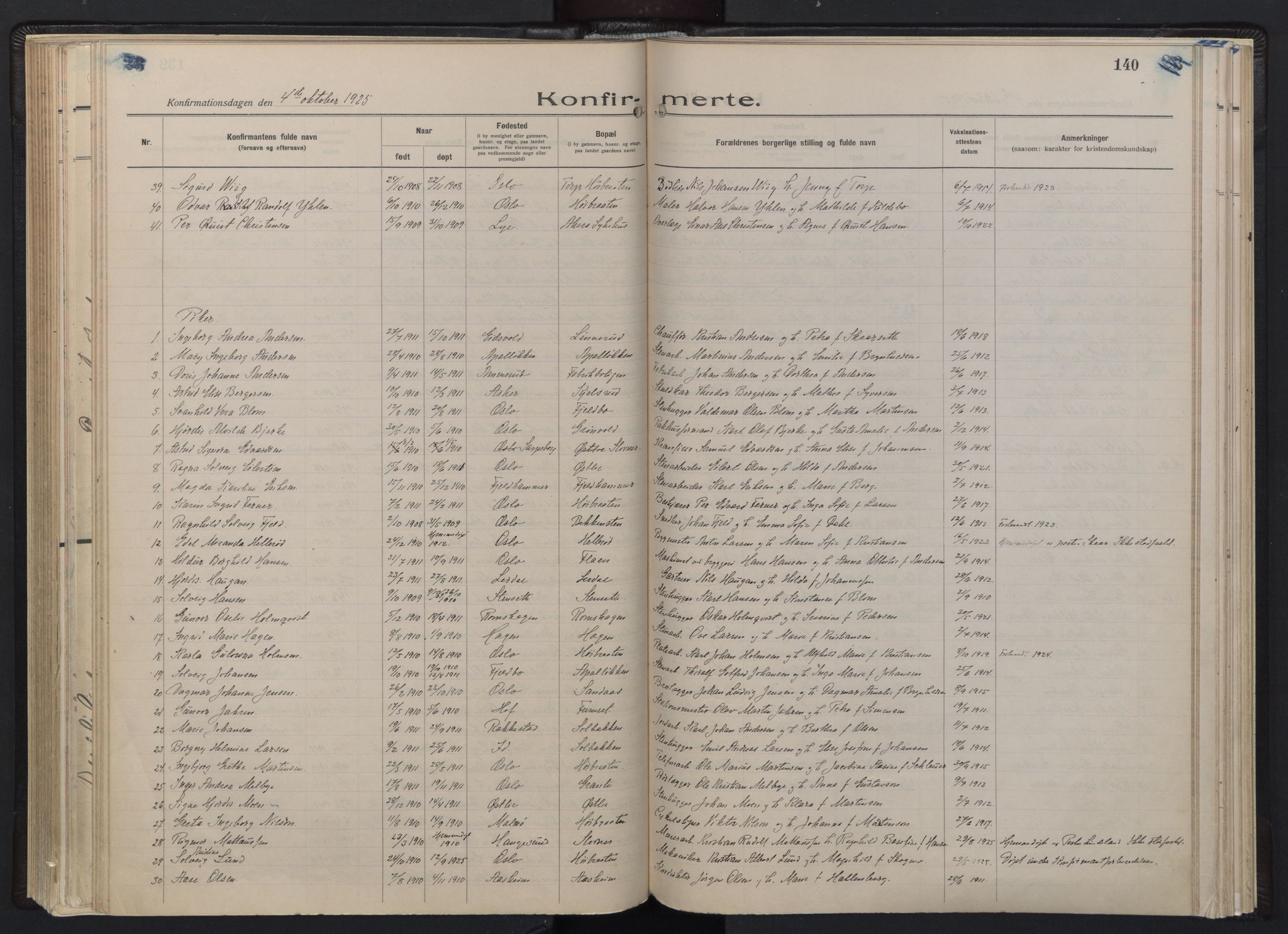 Østre Aker prestekontor Kirkebøker, AV/SAO-A-10840/F/Fb/L0002: Parish register (official) no. II 2, 1918-1930, p. 140