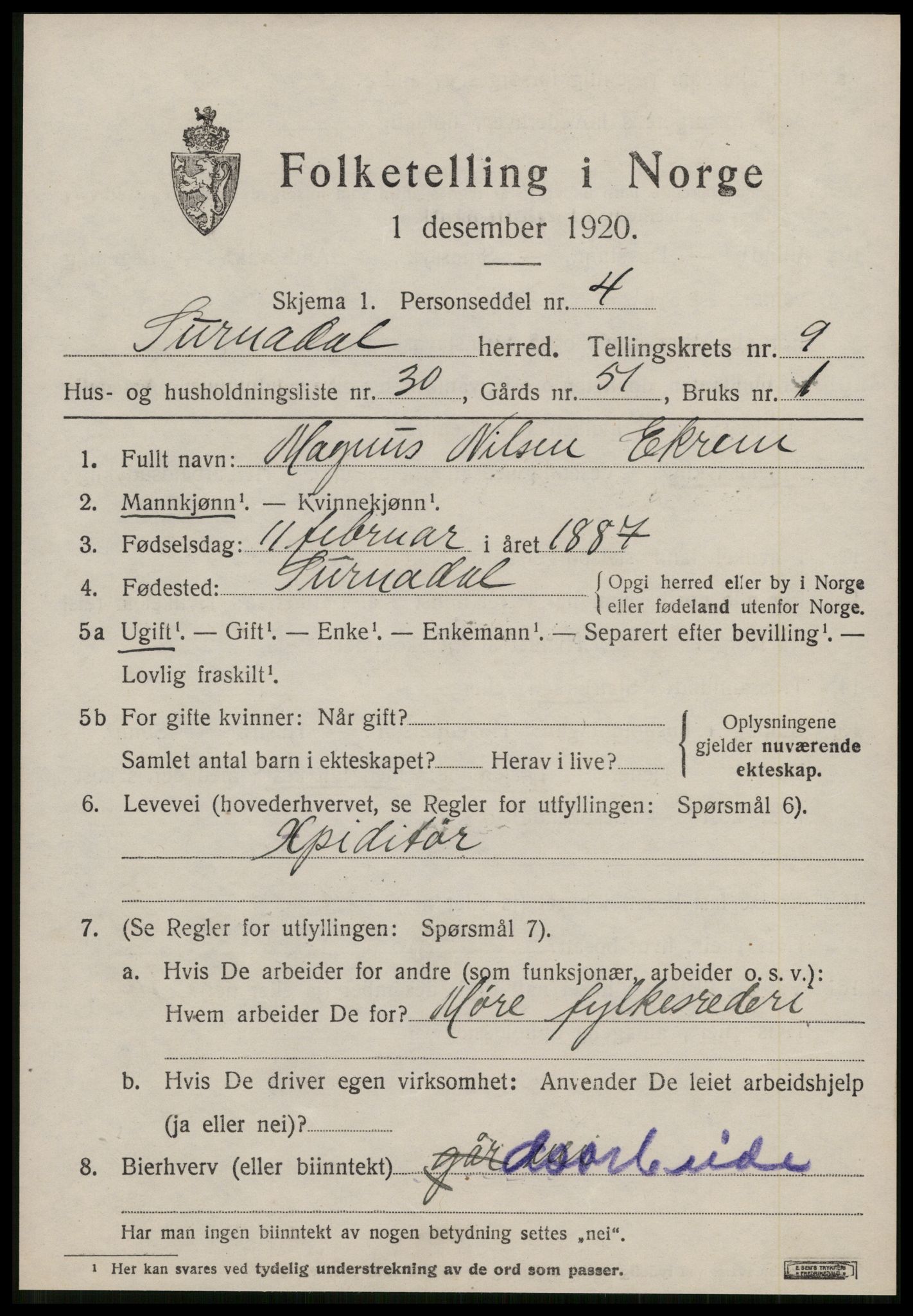 SAT, 1920 census for Surnadal, 1920, p. 6667