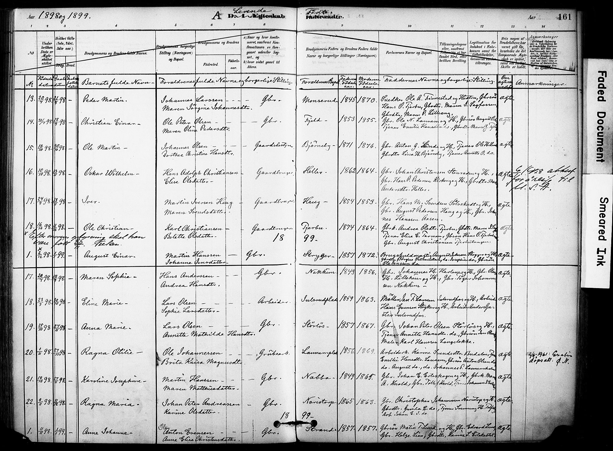 Rakkestad prestekontor Kirkebøker, AV/SAO-A-2008/F/Fb/L0001: Parish register (official) no. II 1, 1878-1899, p. 161