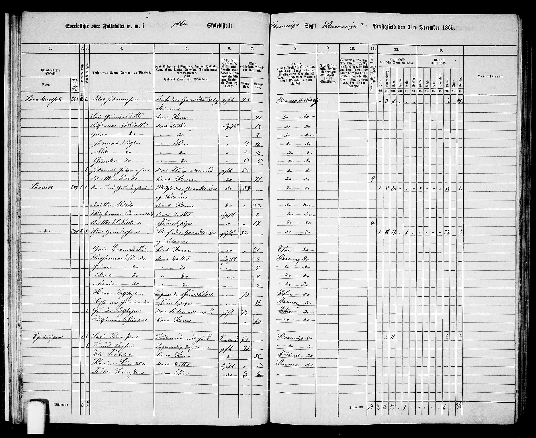 RA, 1865 census for Skånevik, 1865, p. 16