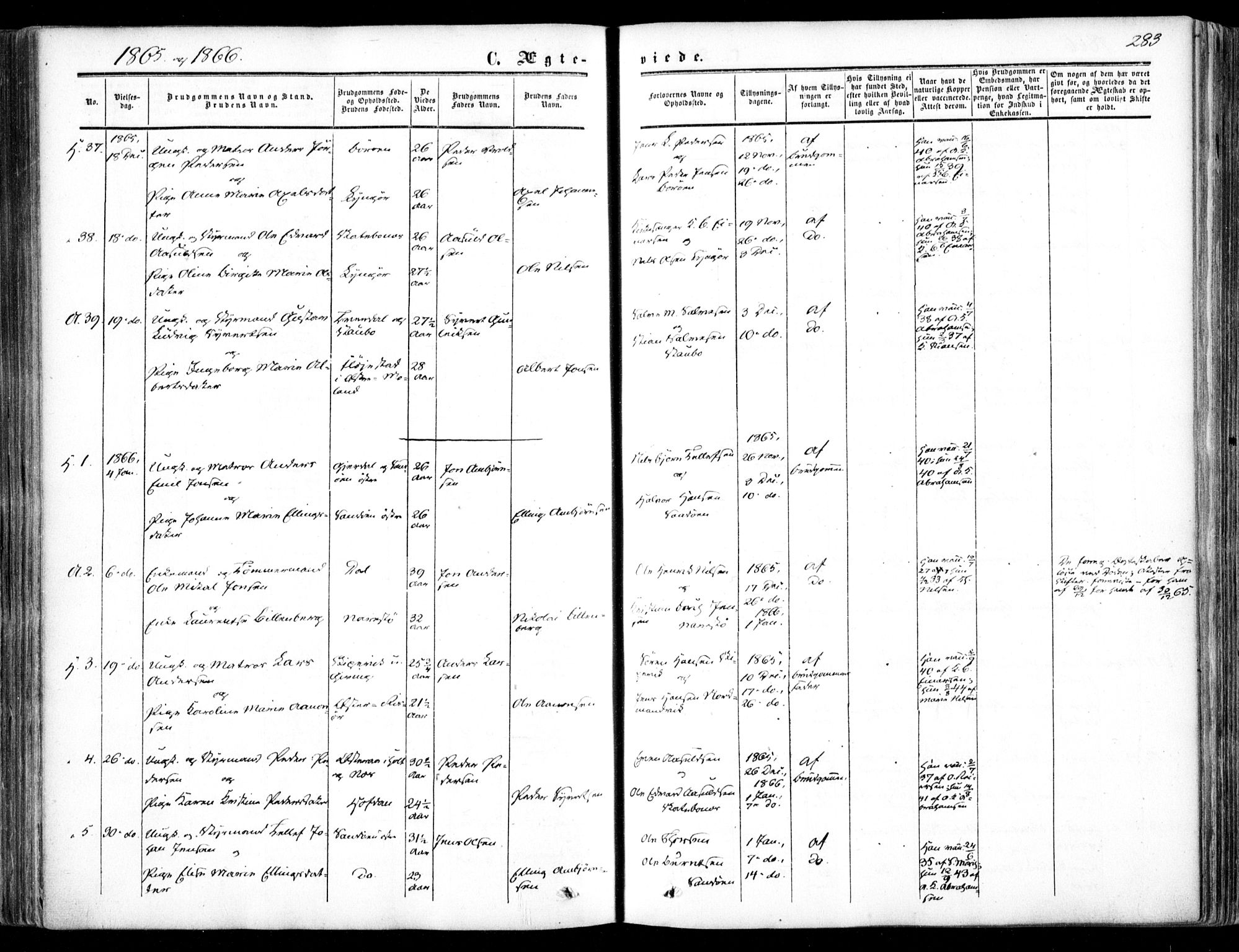 Dypvåg sokneprestkontor, AV/SAK-1111-0007/F/Fa/Faa/L0006: Parish register (official) no. A 6, 1855-1872, p. 283