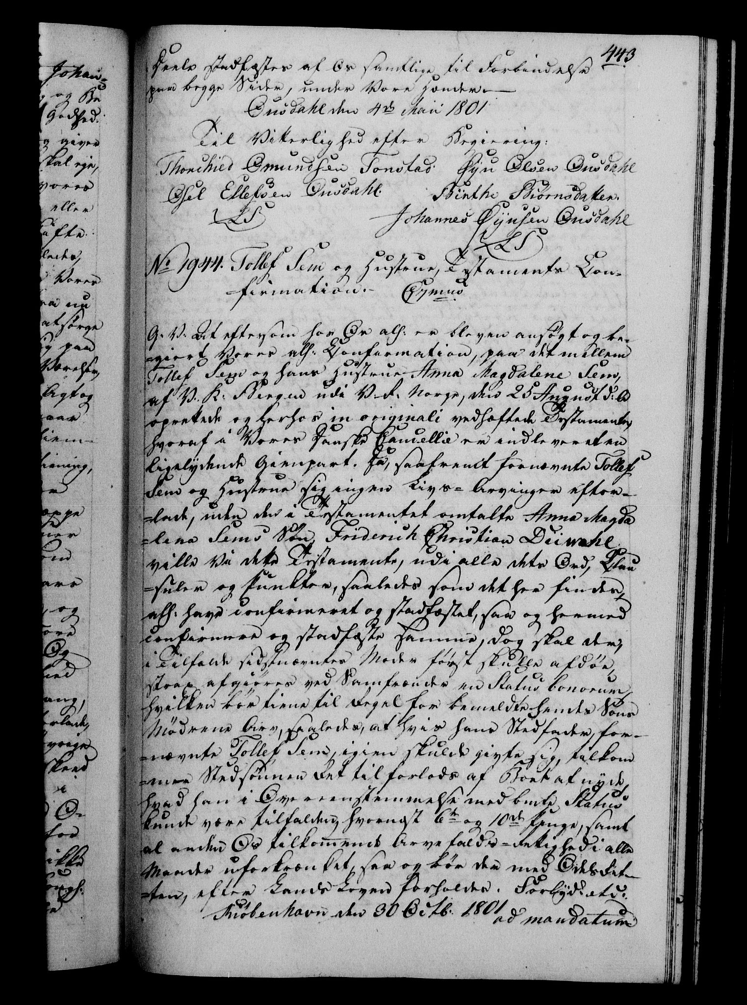 Danske Kanselli 1800-1814, RA/EA-3024/H/Hf/Hfb/Hfba/L0001: Registranter, 1800-1801, p. 443a